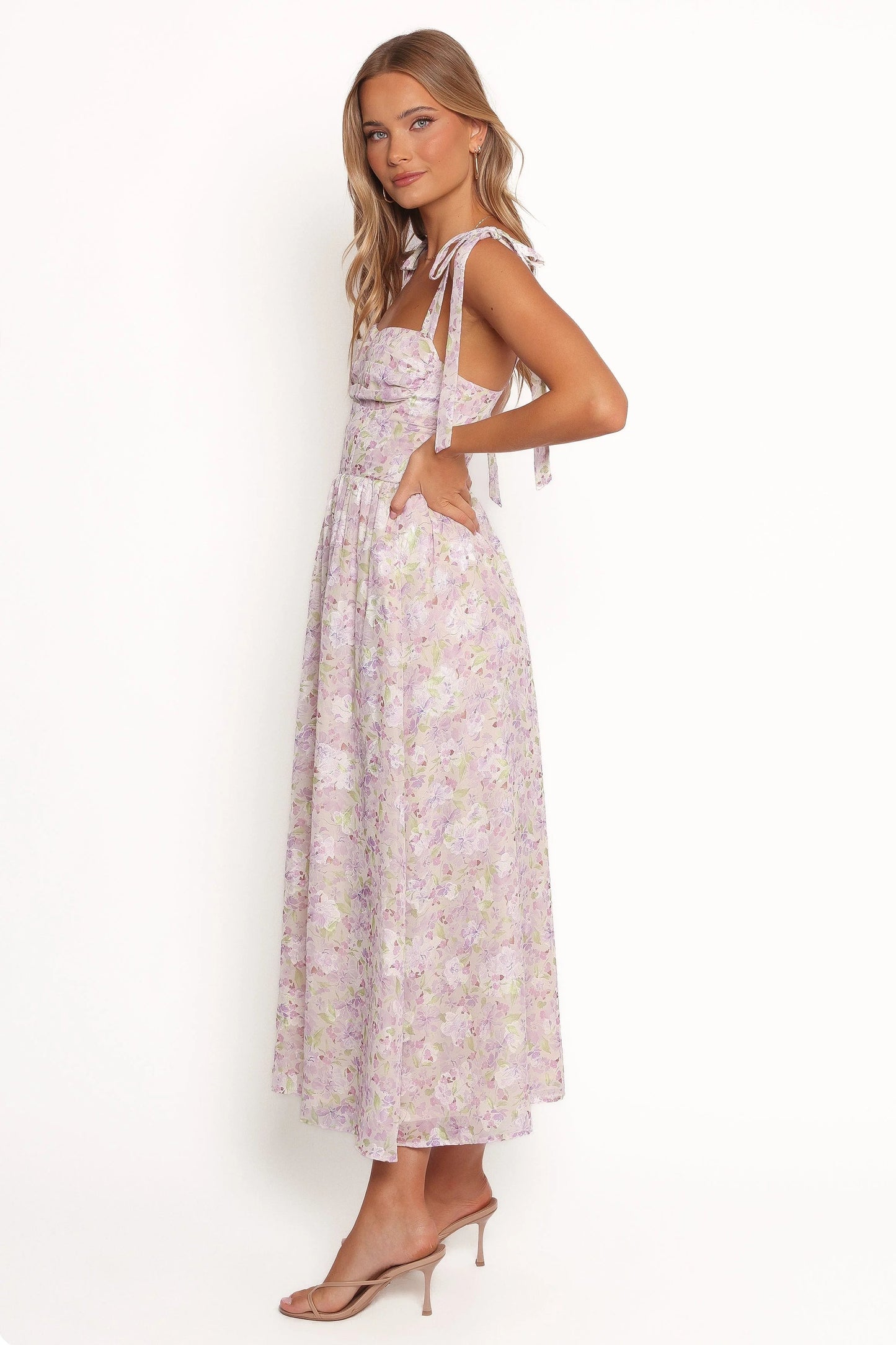 Adjustable Strap Pleated Maxi Dress