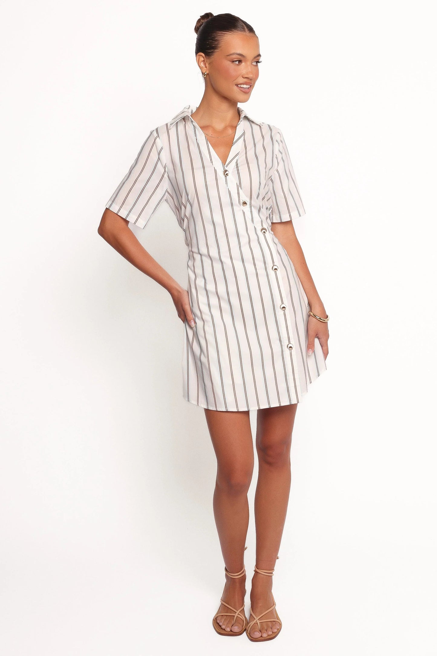 Collared Pinstripe Mini Shirt Dress