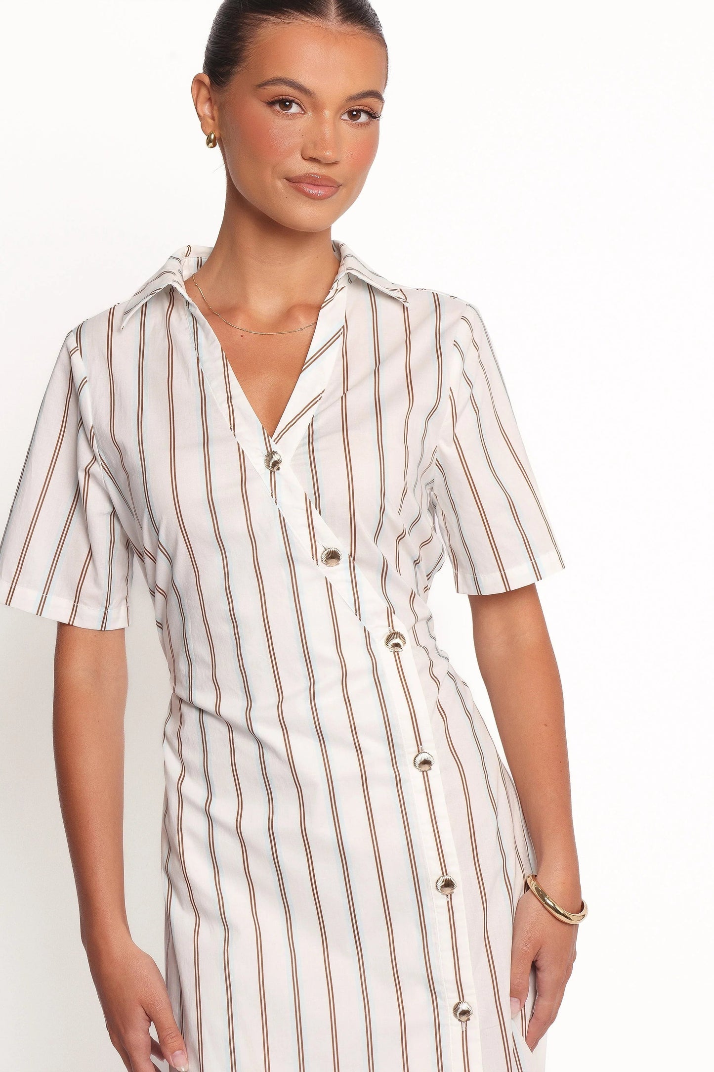 Collared Pinstripe Mini Shirt Dress