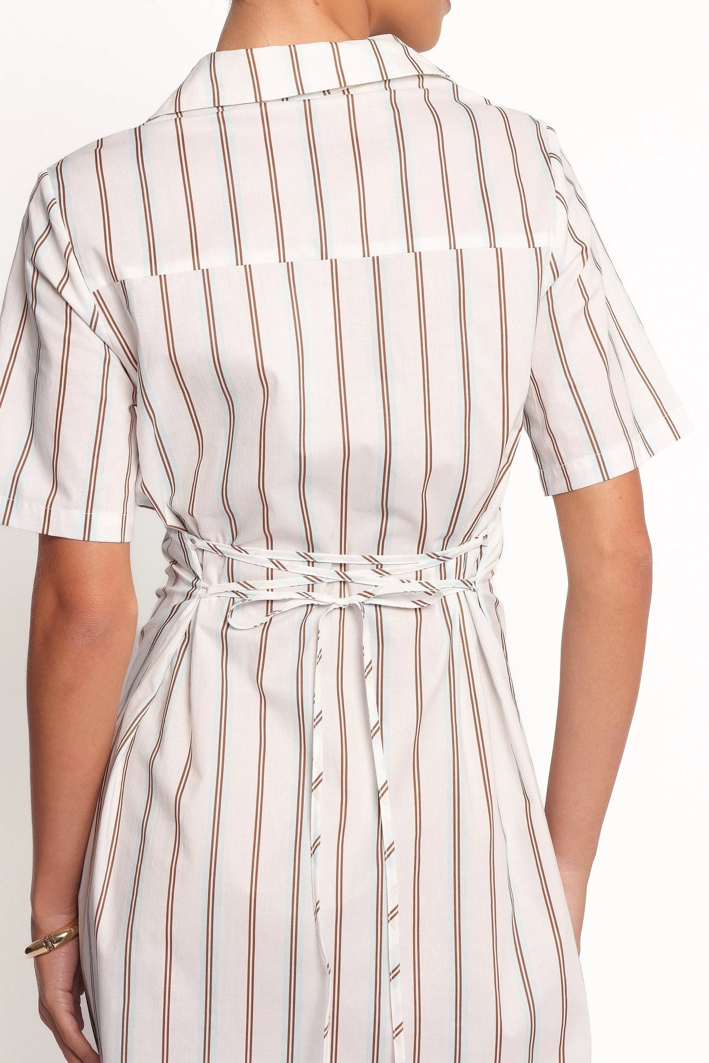 Collared Pinstripe Mini Shirt Dress