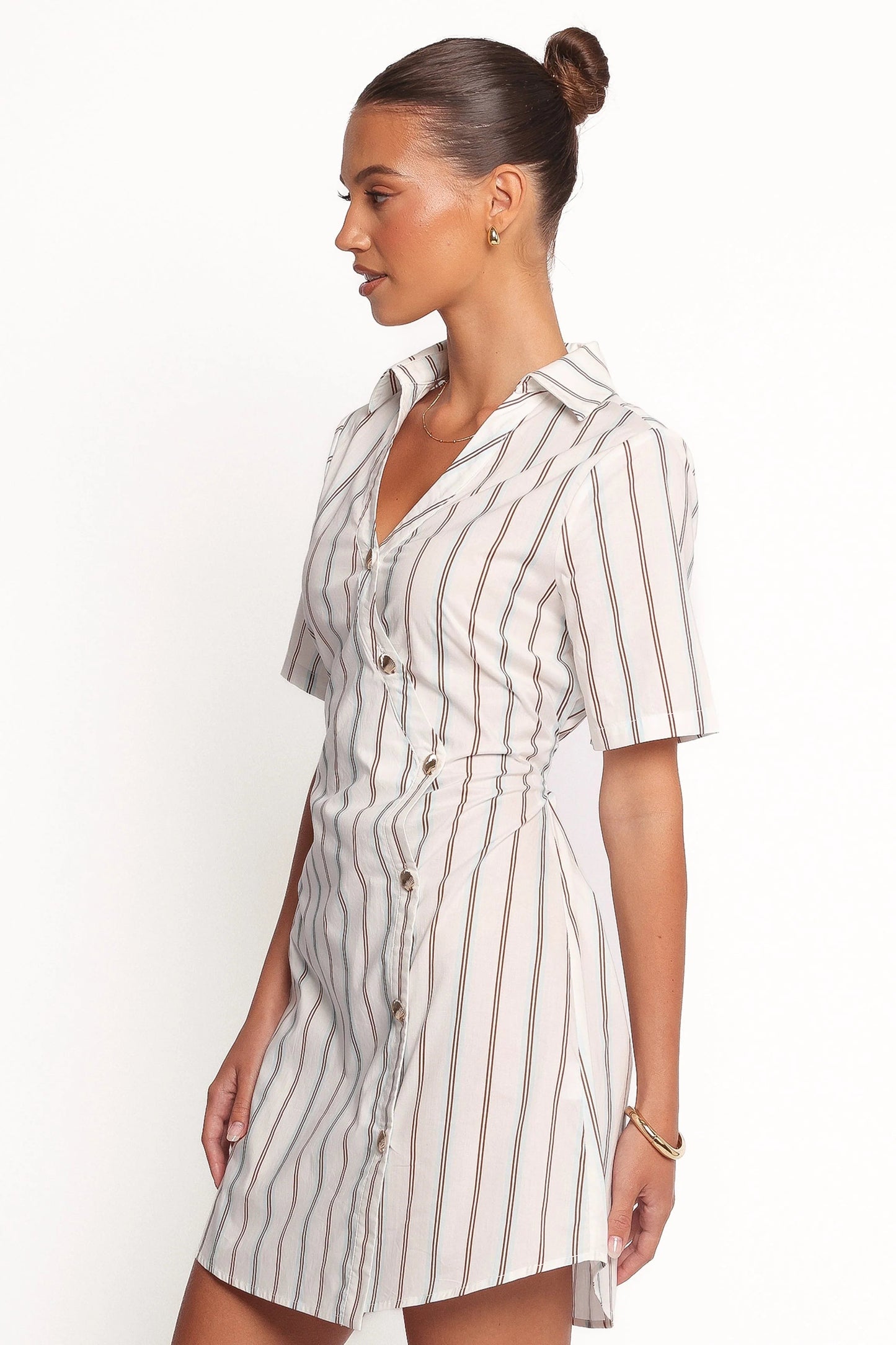 Collared Pinstripe Mini Shirt Dress