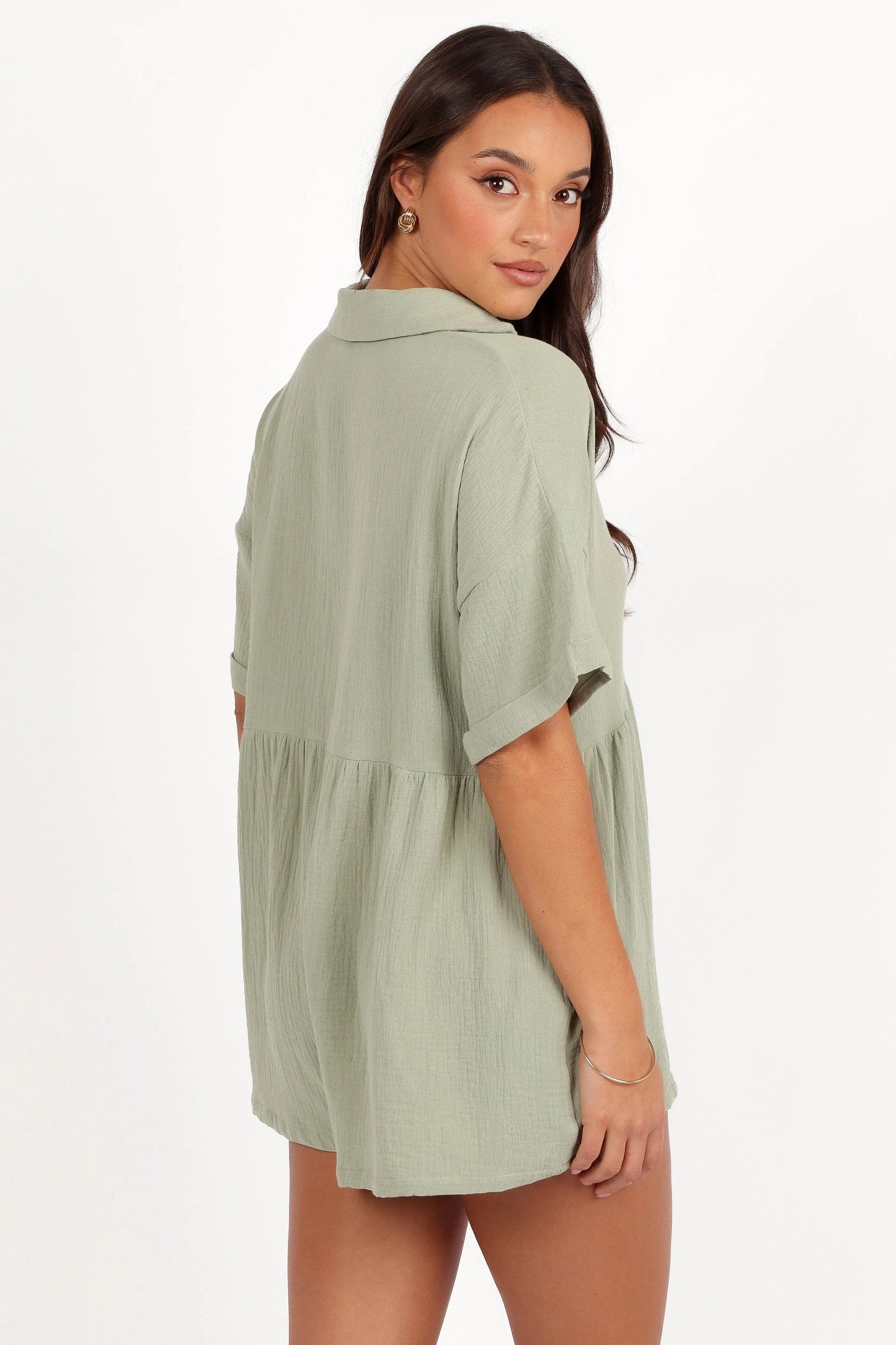 Collared V-Neck Cotton Playsuit