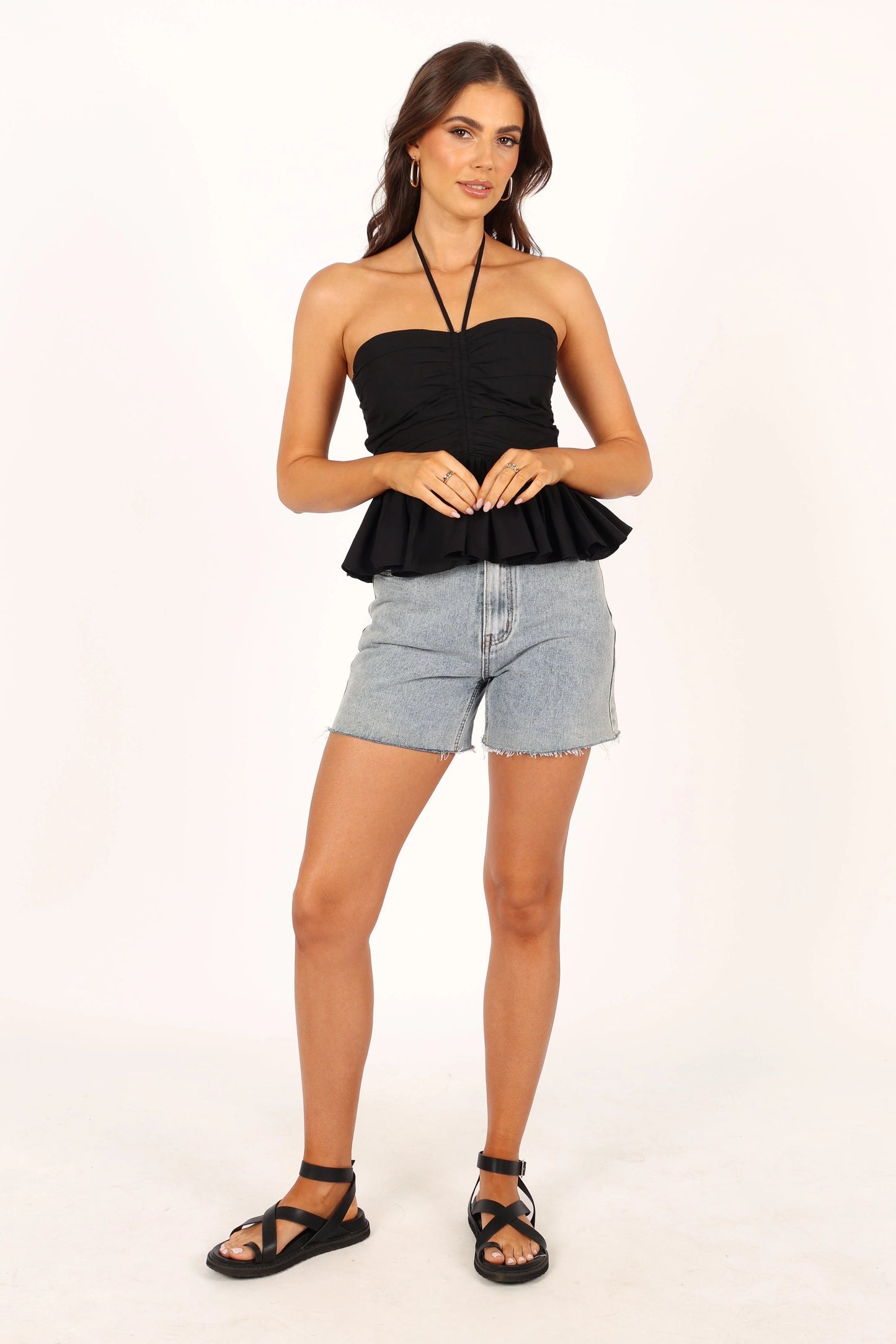 Cropped Halter Tie-Close Bust Top