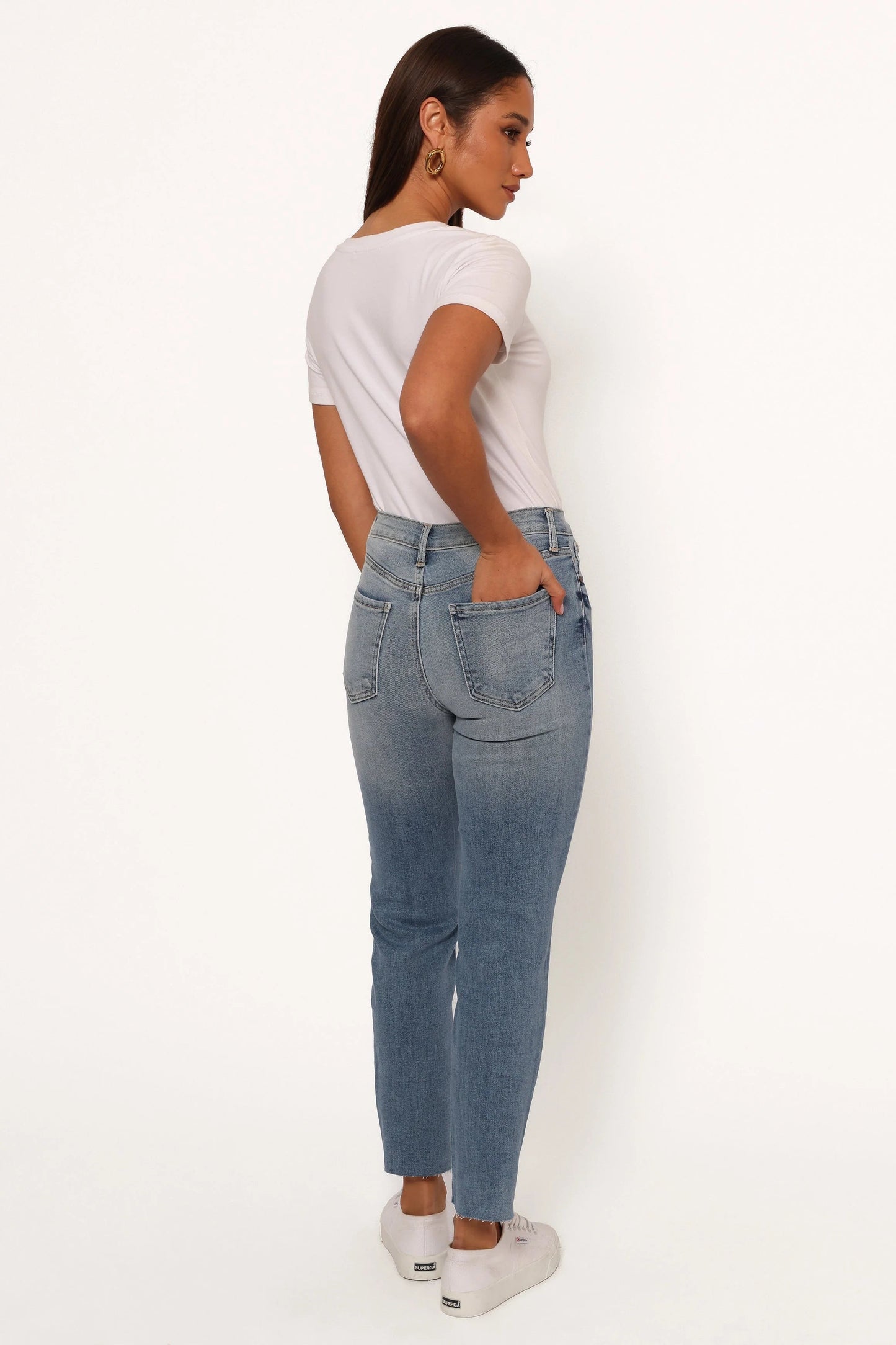 High-Rise Distressed Straight Jeans