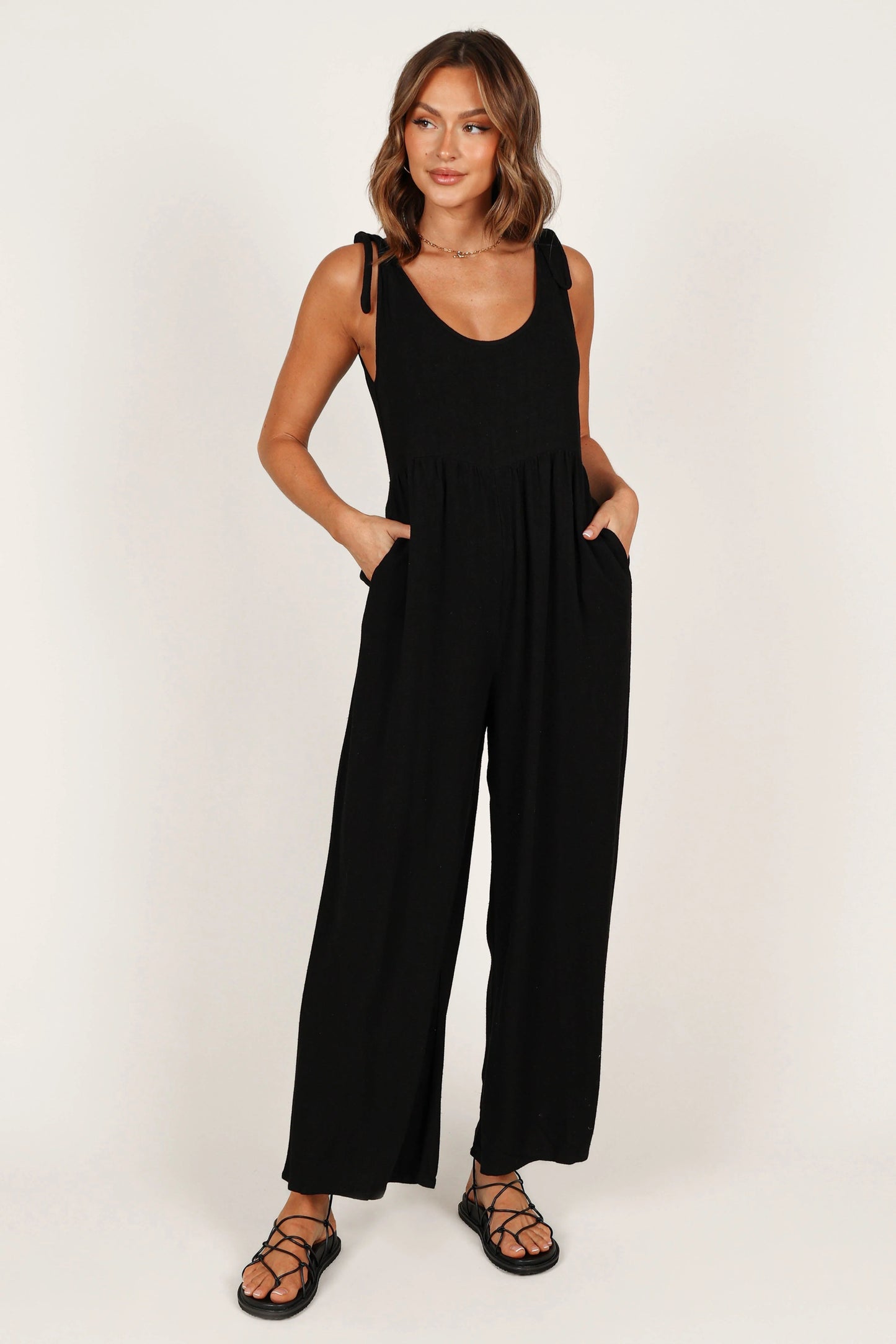Linen Wide-Leg Tie-Strap Jumpsuit