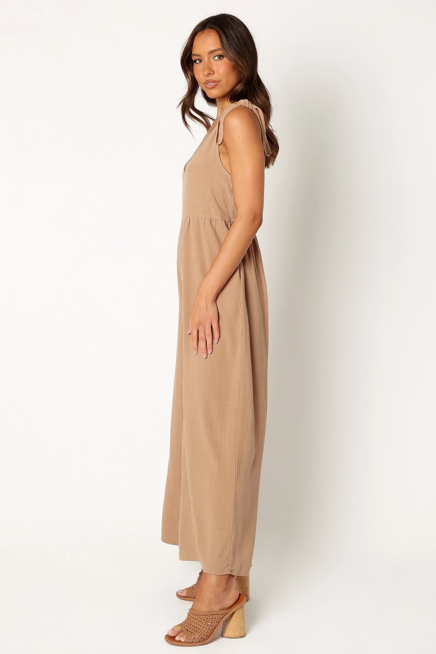 Linen Wide-Leg Tie-Strap Jumpsuit