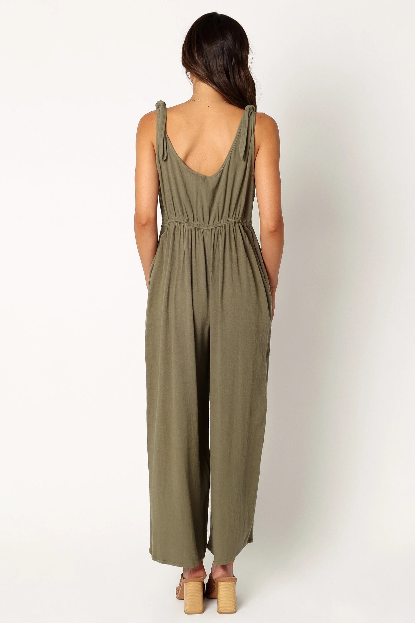 Linen Wide-Leg Tie-Strap Jumpsuit