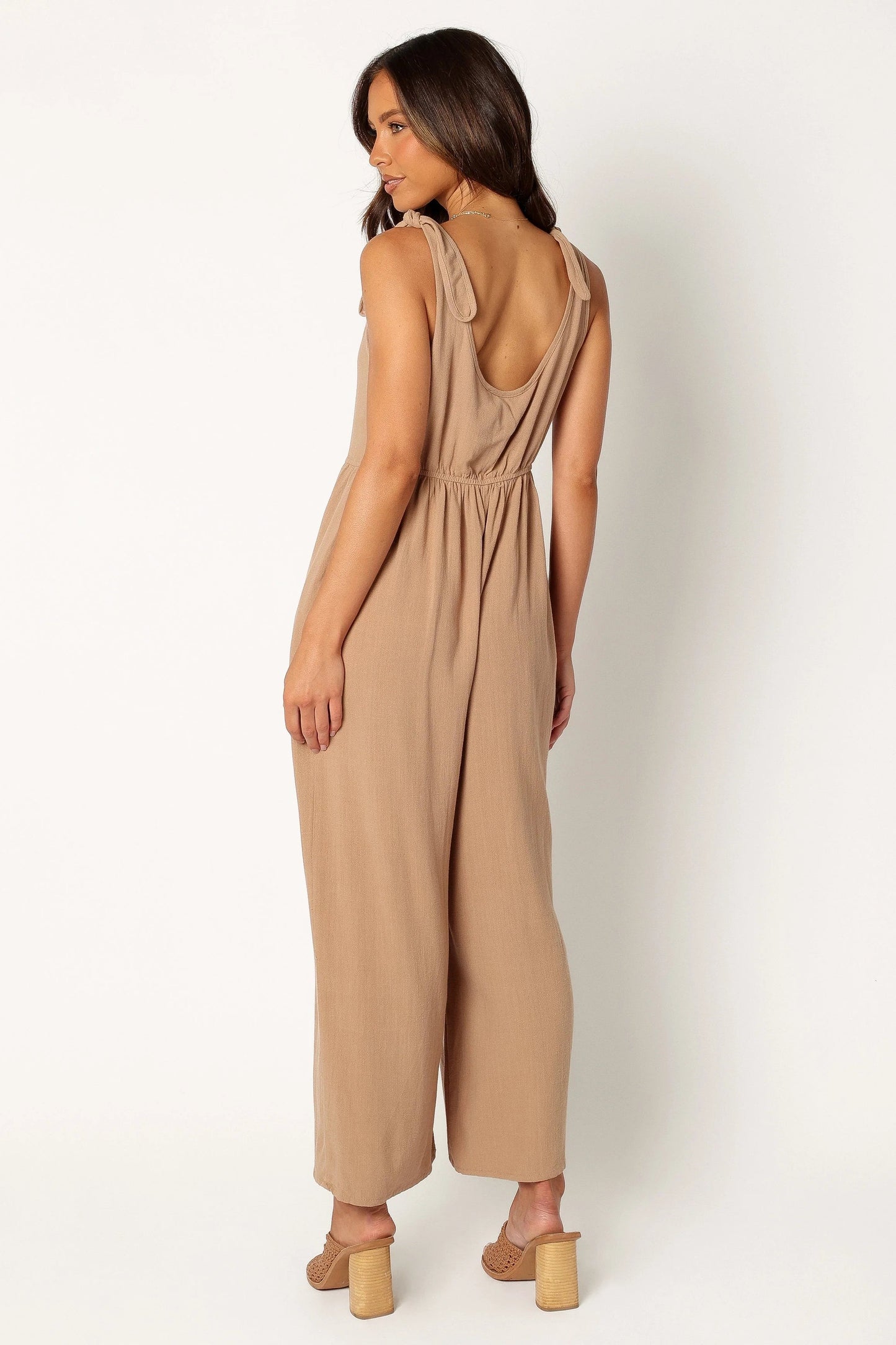 Linen Wide-Leg Tie-Strap Jumpsuit