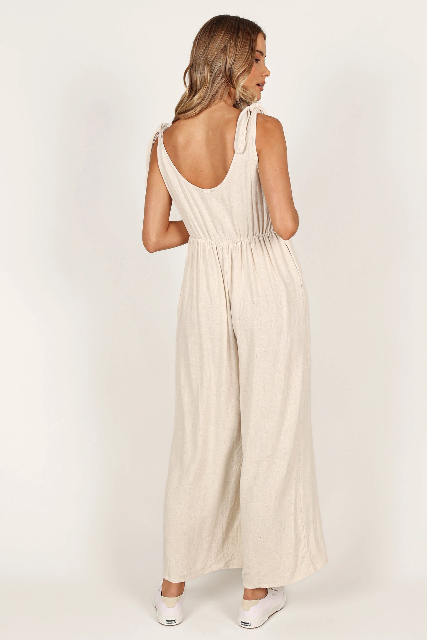 Linen Wide-Leg Tie-Strap Jumpsuit