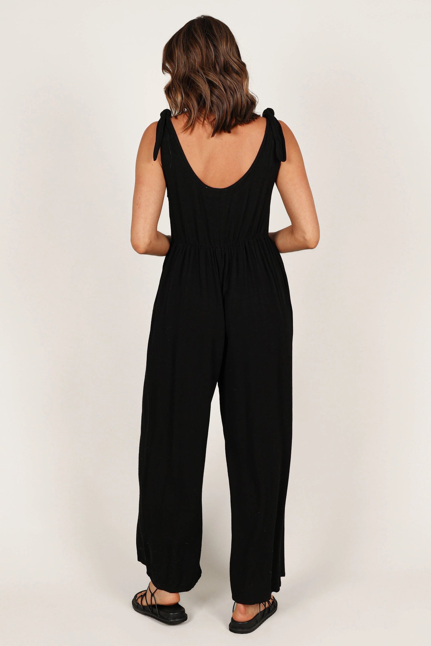 Linen Wide-Leg Tie-Strap Jumpsuit