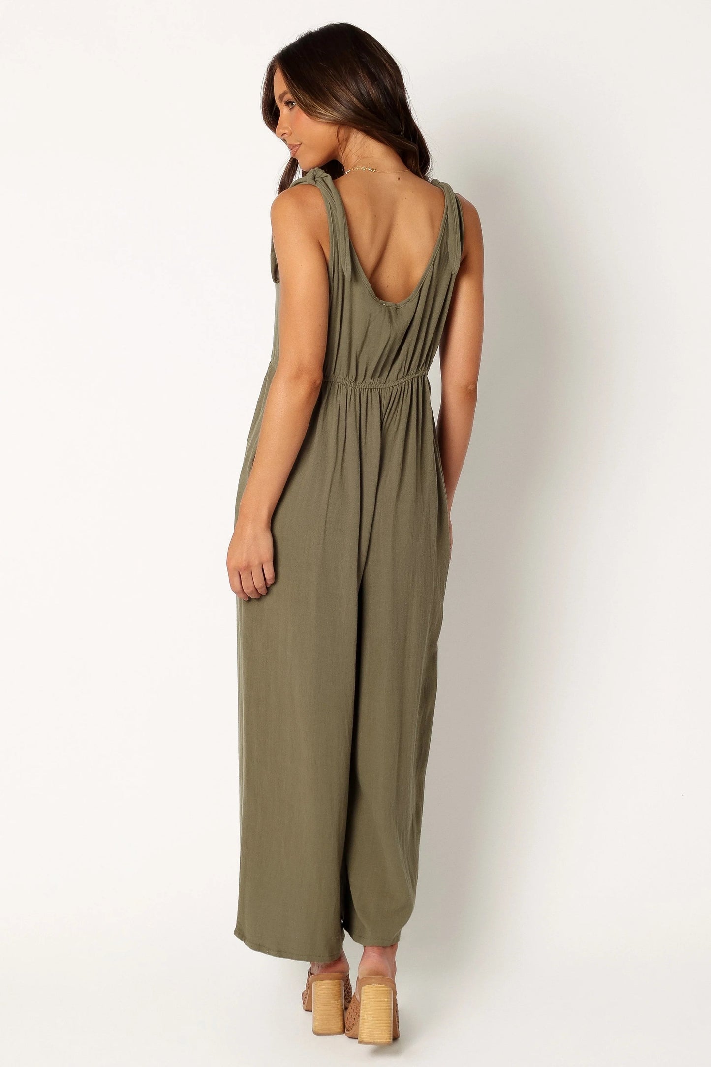 Linen Wide-Leg Tie-Strap Jumpsuit