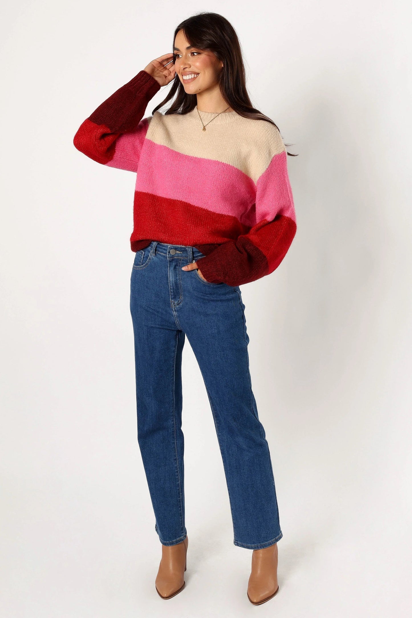 Multi-Stripe Crewneck Knit Sweater