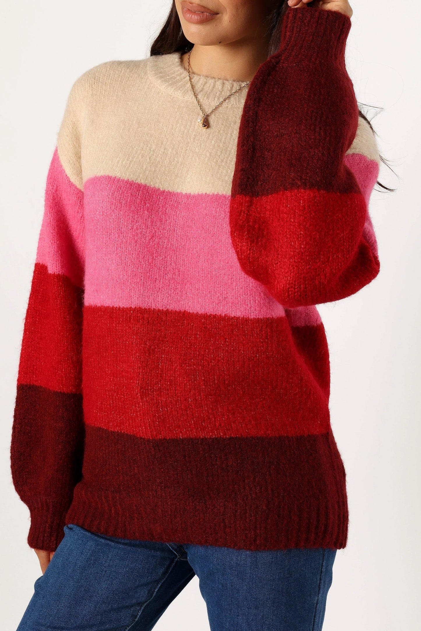 Multi-Stripe Crewneck Knit Sweater