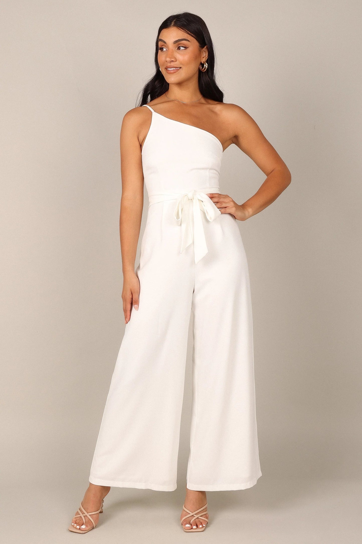 One-Shoulder Tie-Waist Wide-Leg Jumpsuit