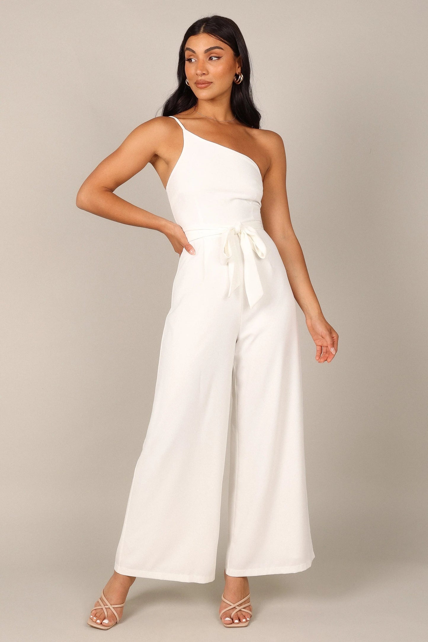 One-Shoulder Tie-Waist Wide-Leg Jumpsuit