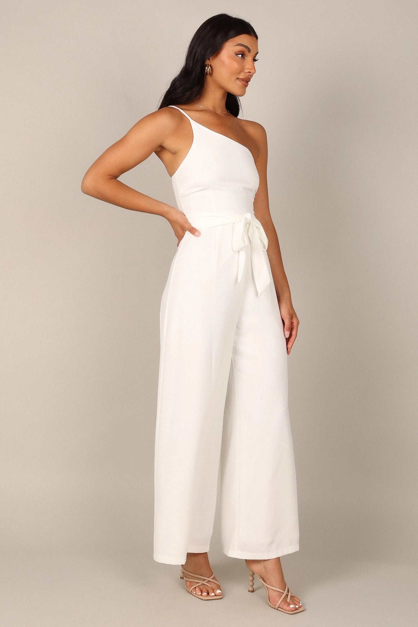 One-Shoulder Tie-Waist Wide-Leg Jumpsuit