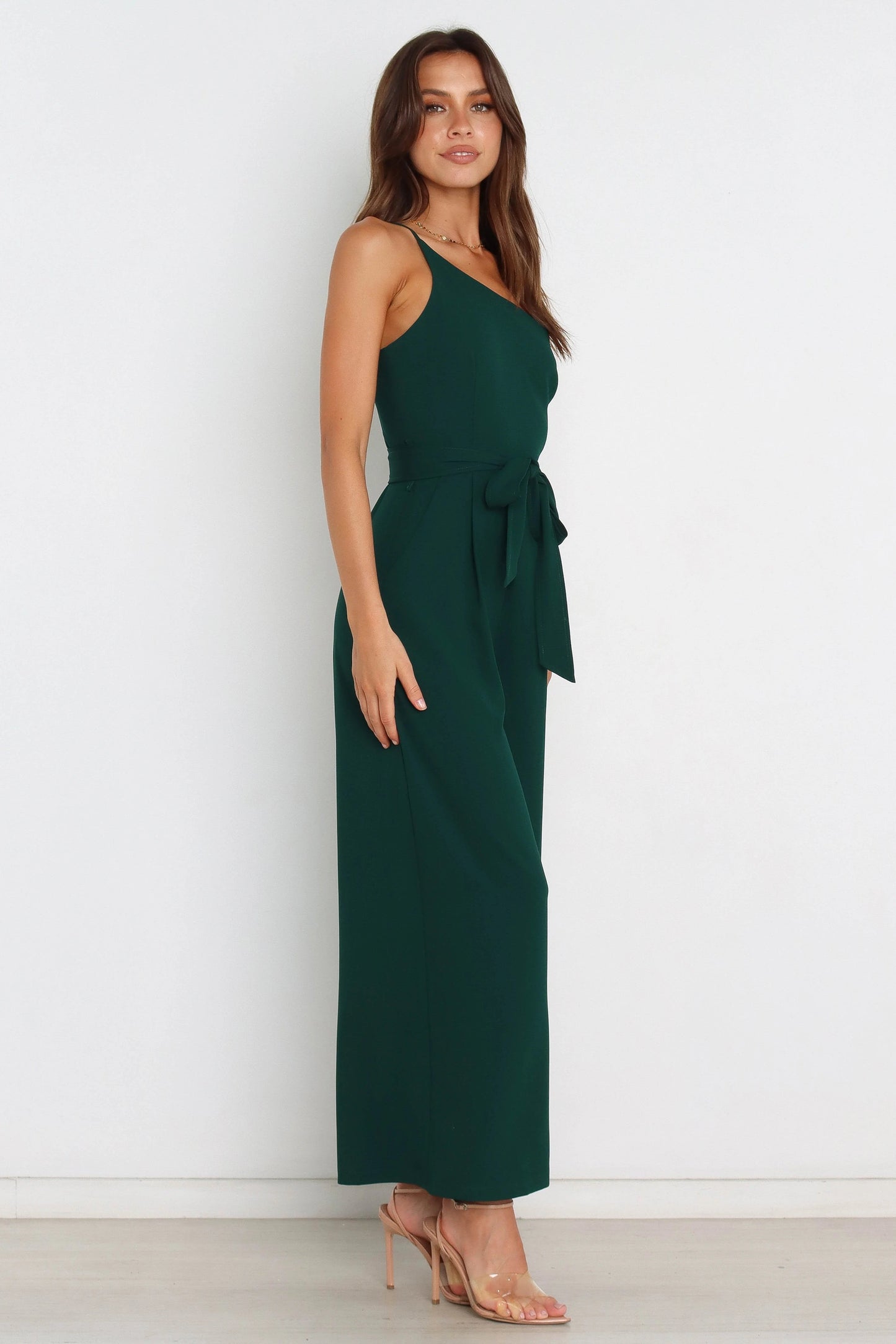 One-Shoulder Tie-Waist Wide-Leg Jumpsuit