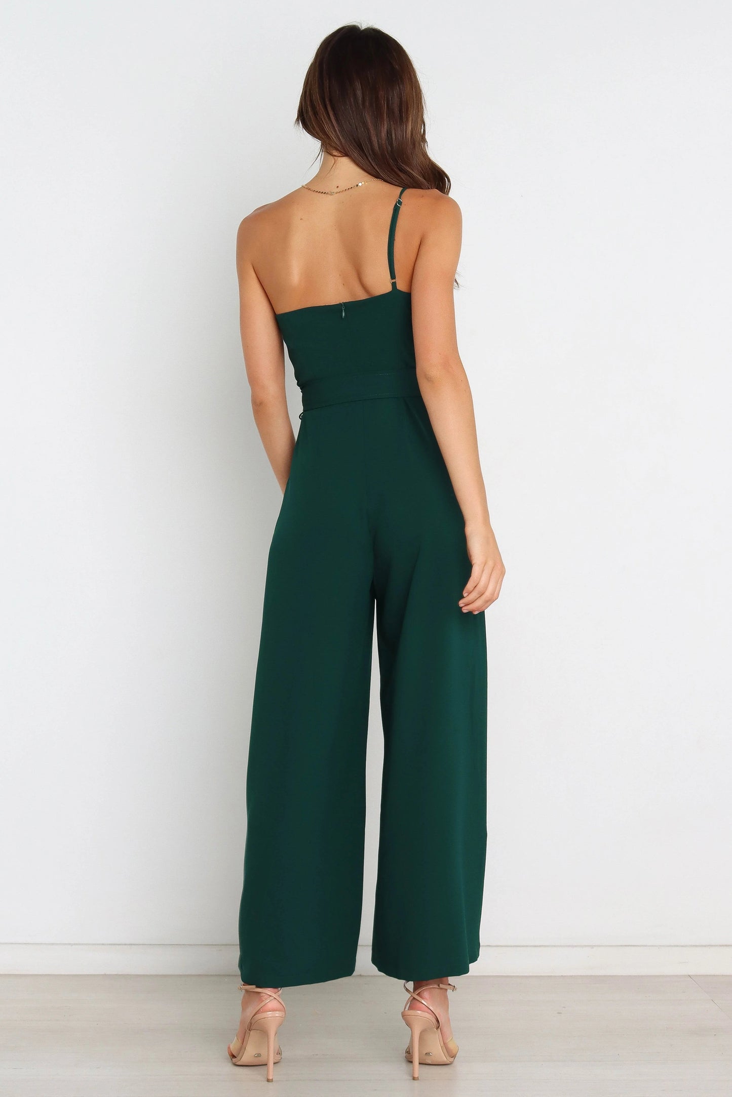 One-Shoulder Tie-Waist Wide-Leg Jumpsuit