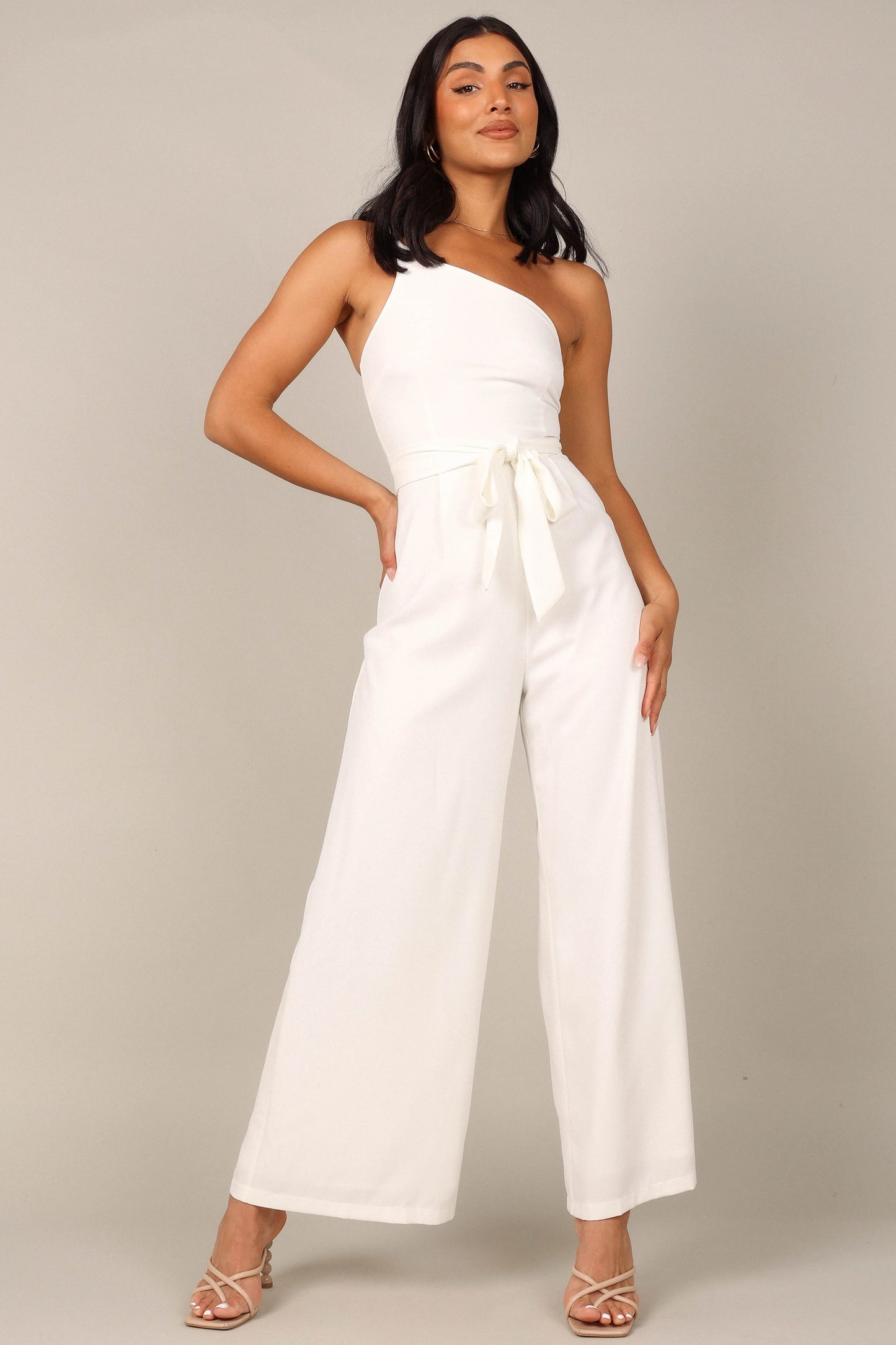 One-Shoulder Tie-Waist Wide-Leg Jumpsuit