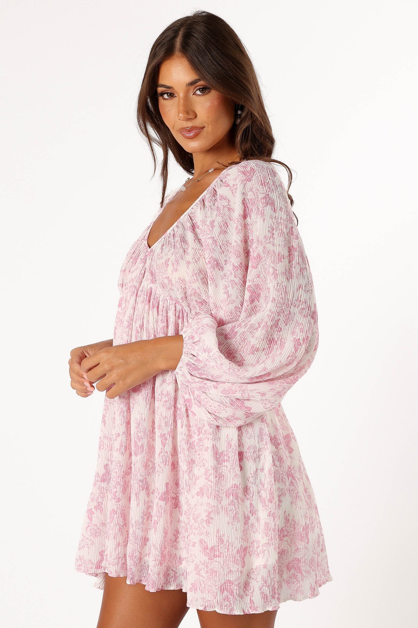 Parisian V-Back Plissé Mini Dress