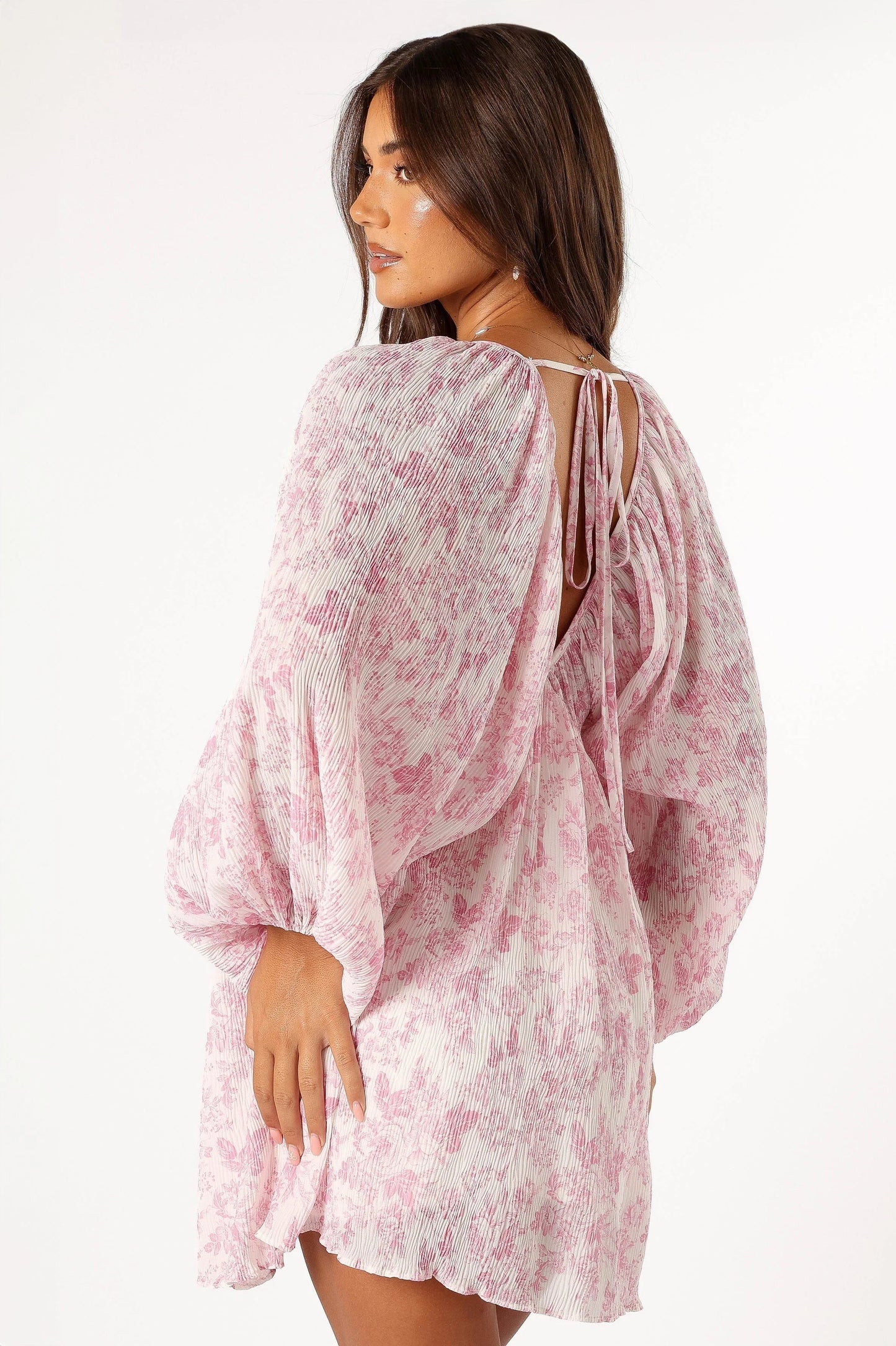 Parisian V-Back Plissé Mini Dress
