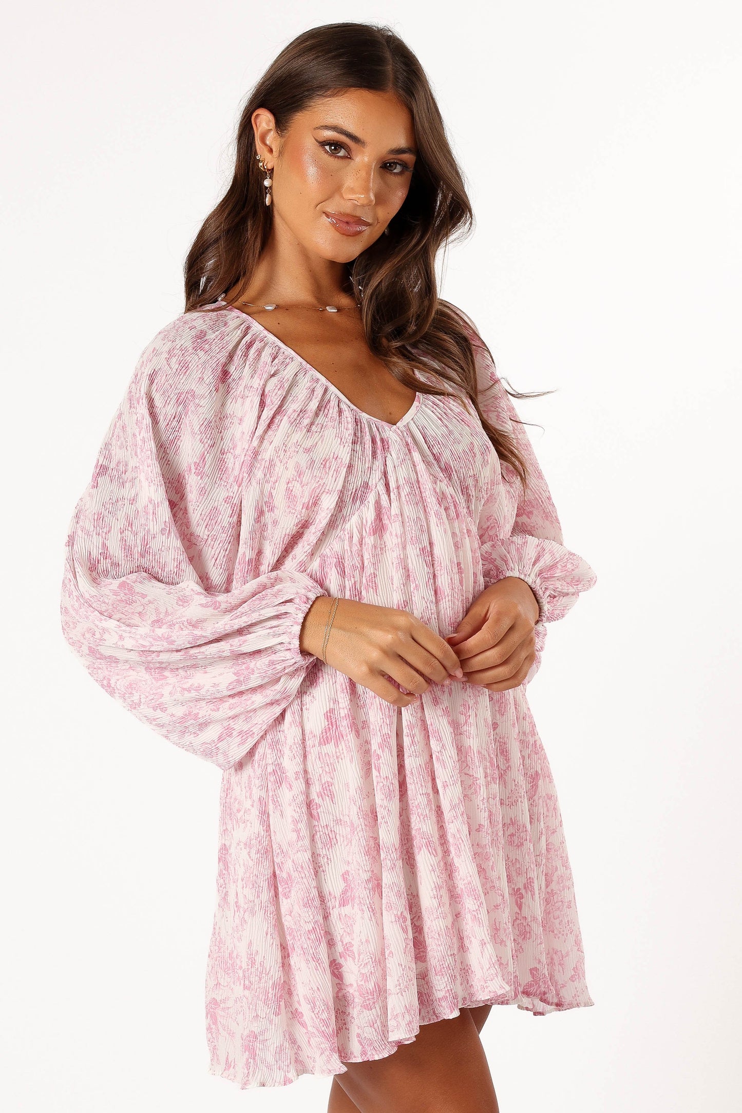 Parisian V-Back Plissé Mini Dress