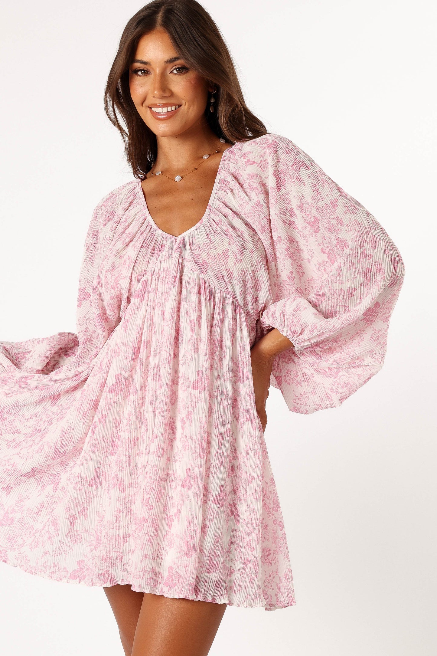 Parisian V-Back Plissé Mini Dress