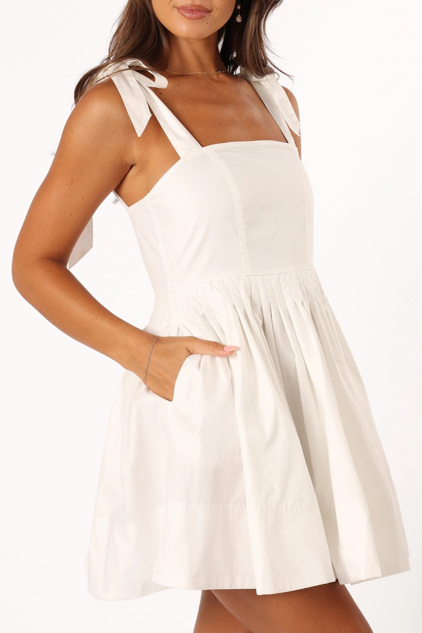 Pleated Mini Tie-Shoulder Dress