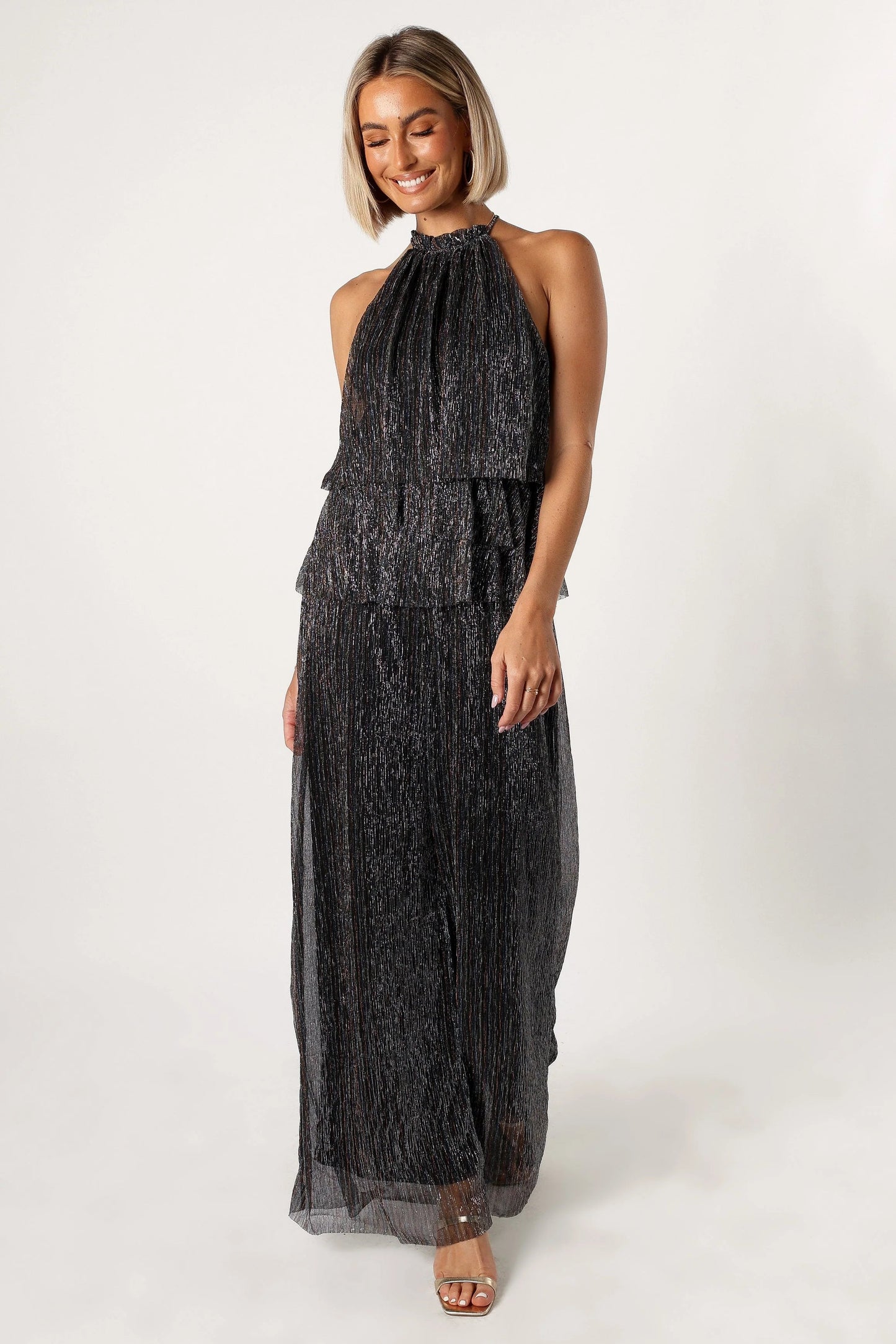 Plissé Halter Wide-Leg Jumpsuit
