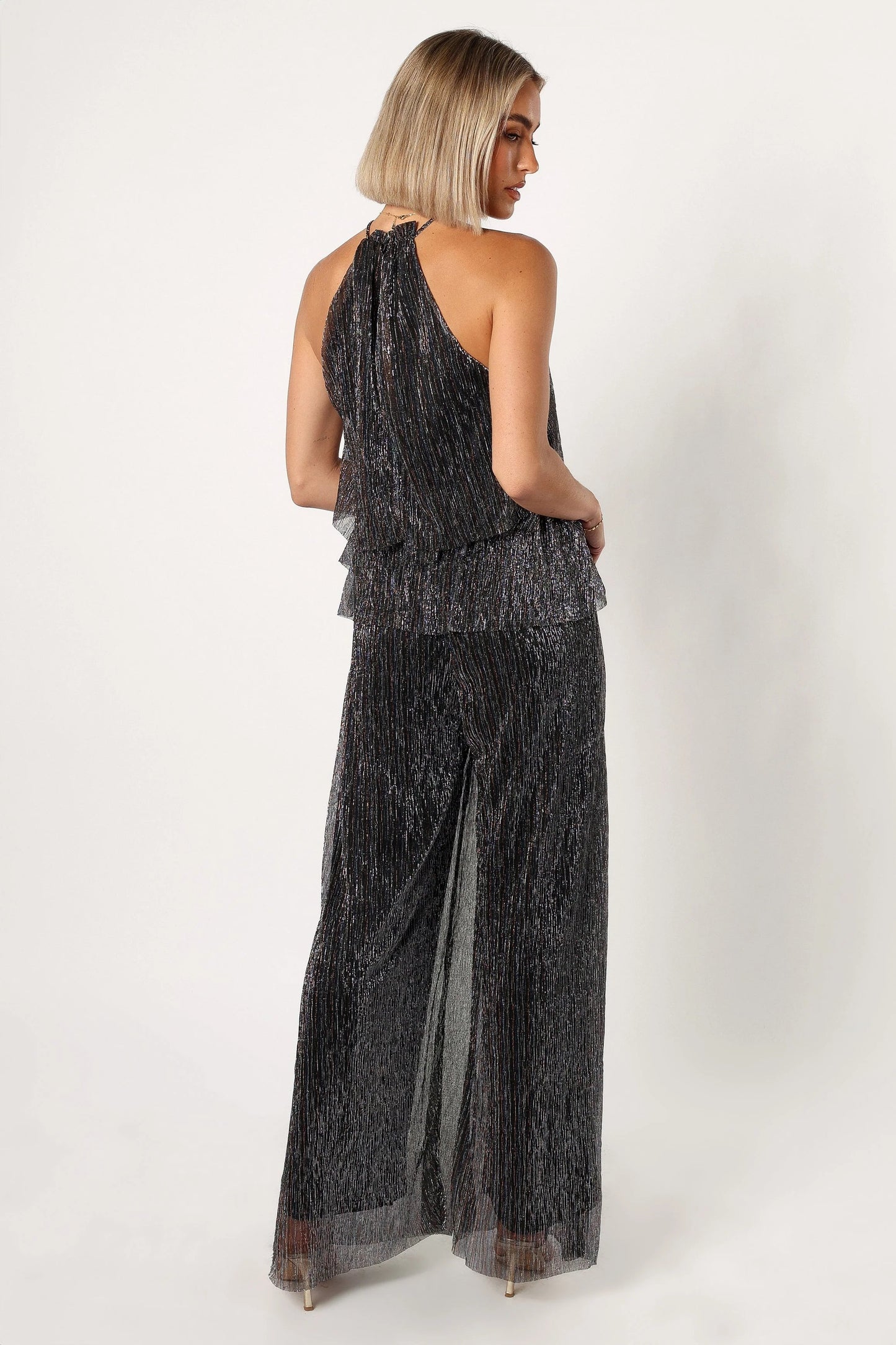 Plissé Halter Wide-Leg Jumpsuit