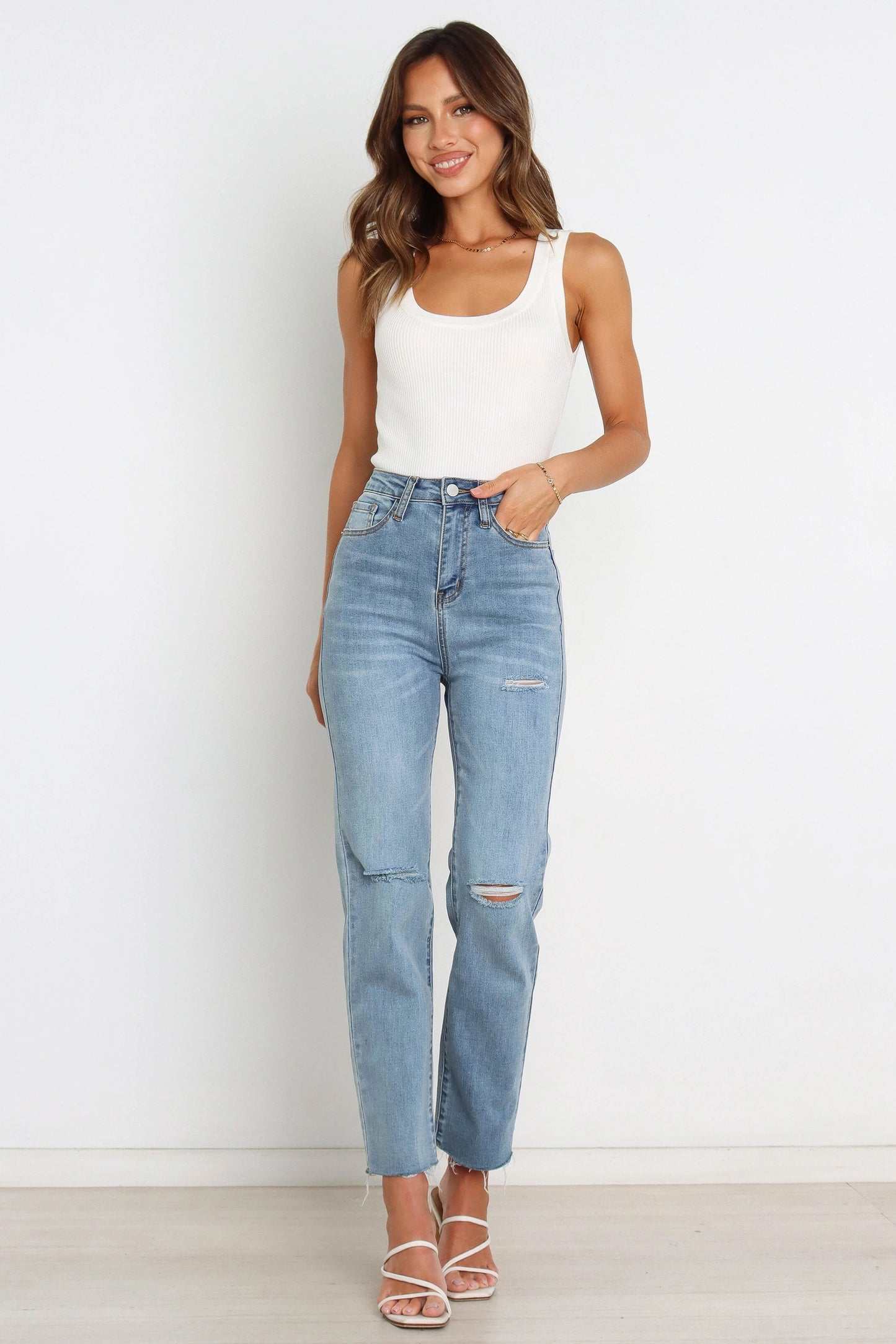 Round-Neck Stretch Rib Knit Top