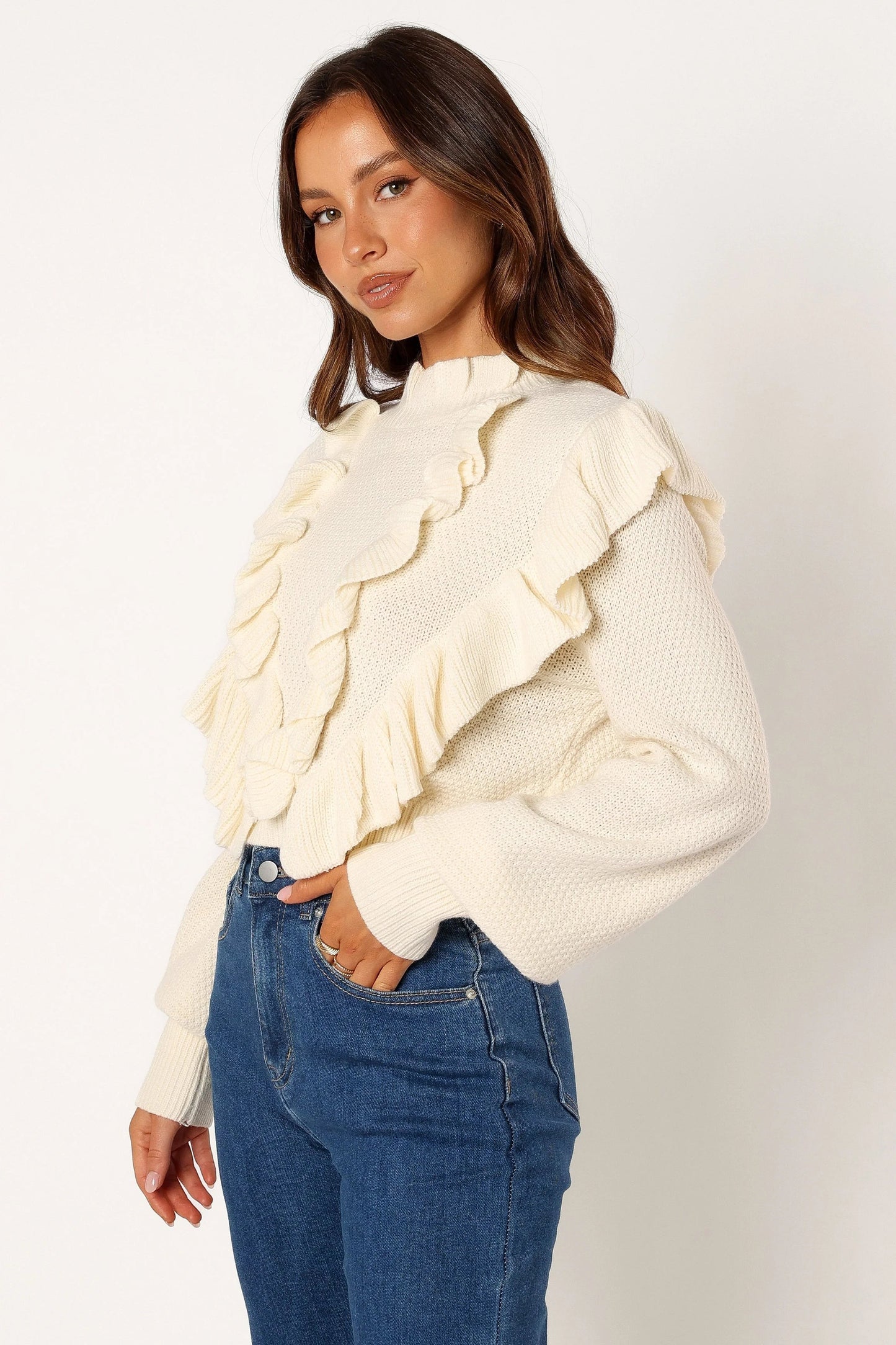 Ruffle-Sleeve Knit Sweater