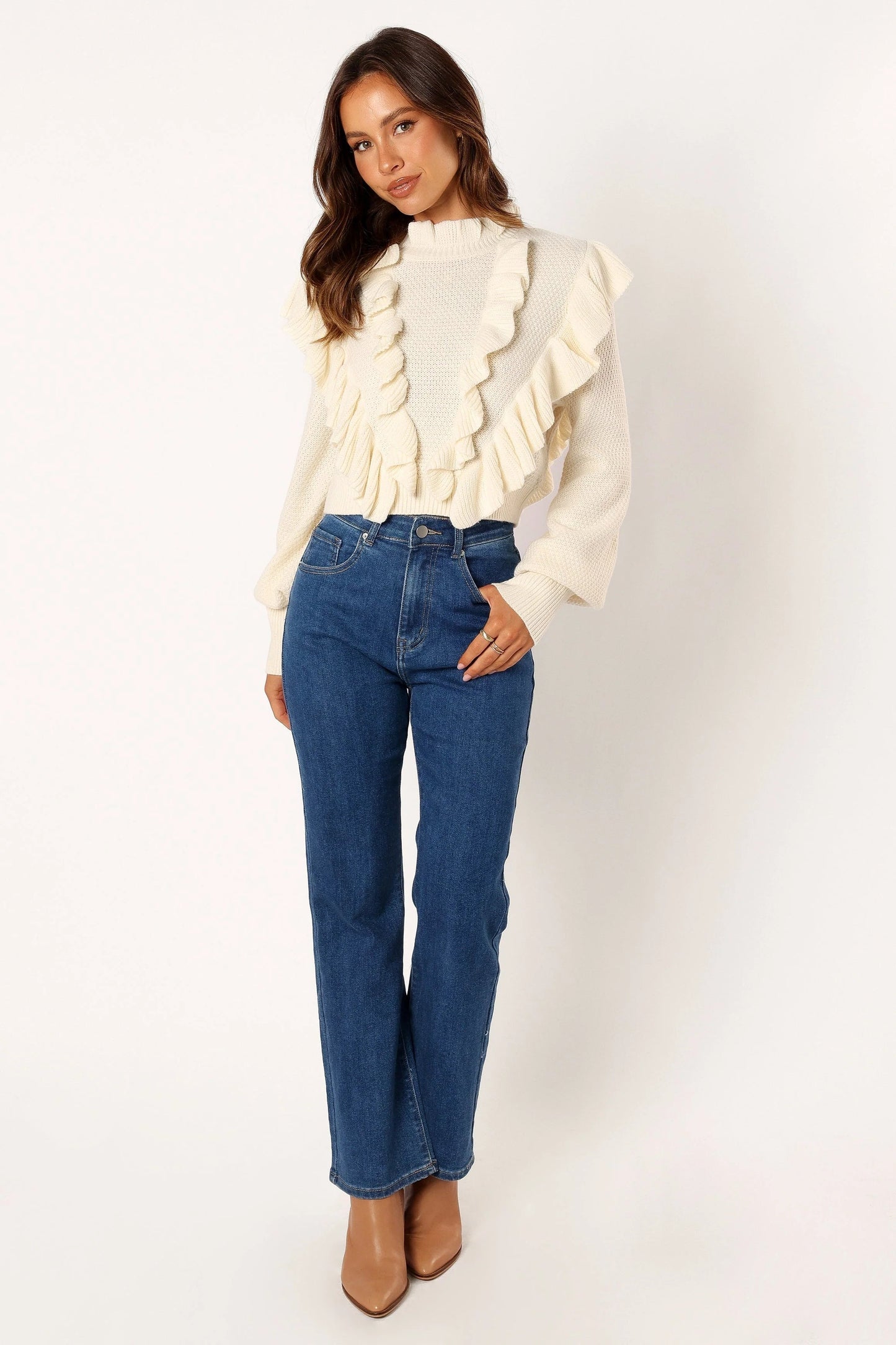 Ruffle-Sleeve Knit Sweater