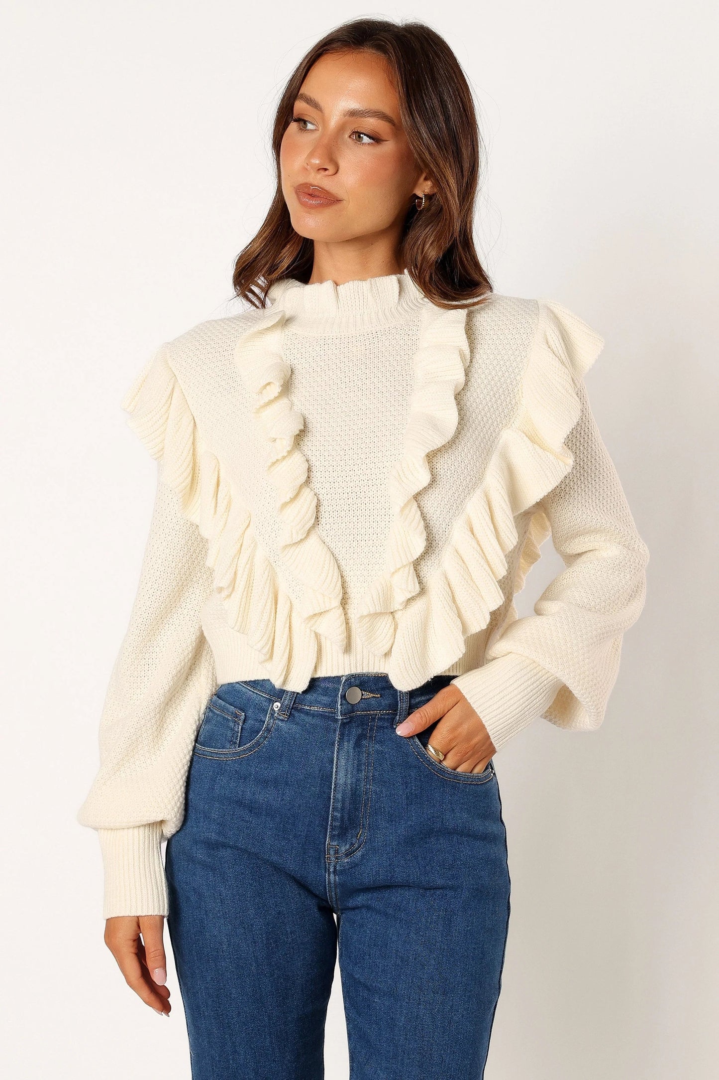 Ruffle-Sleeve Knit Sweater
