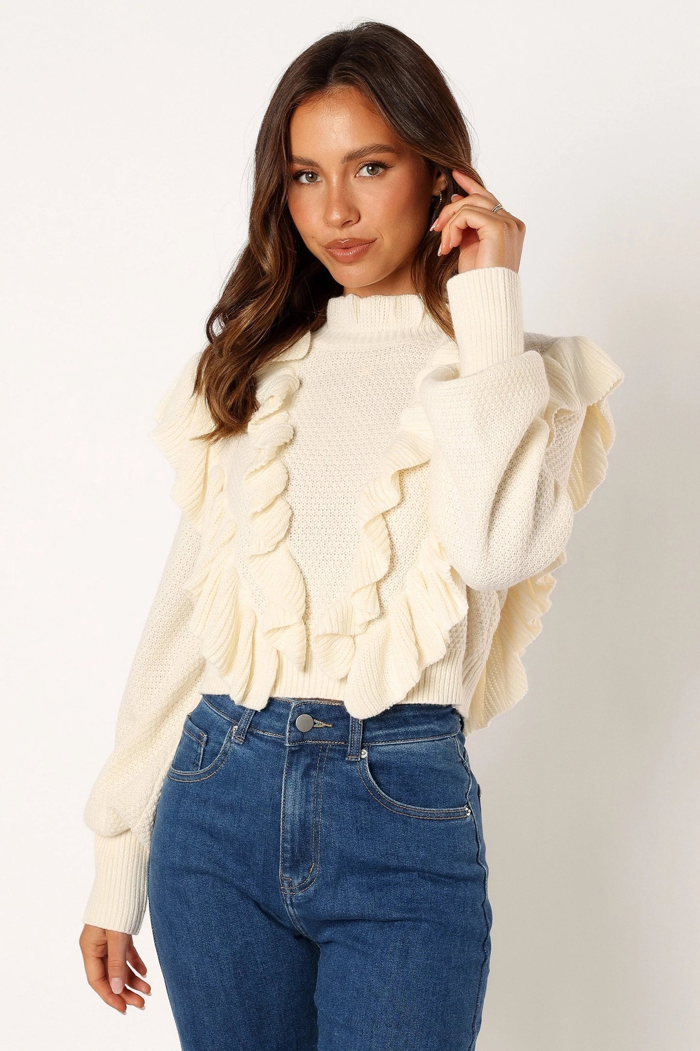 Ruffle-Sleeve Knit Sweater