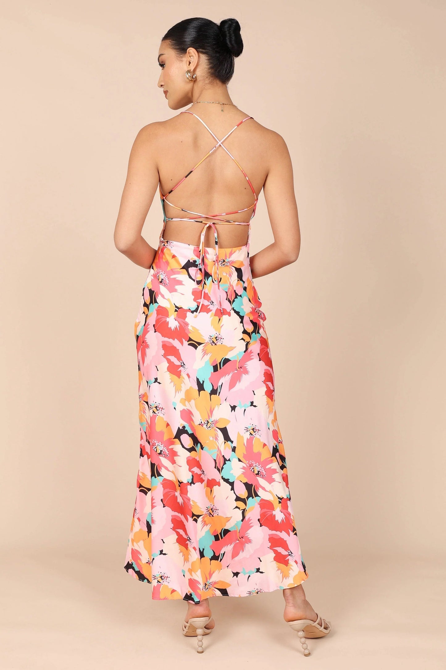 Satin Cowl-Neck Slip Midi Dress