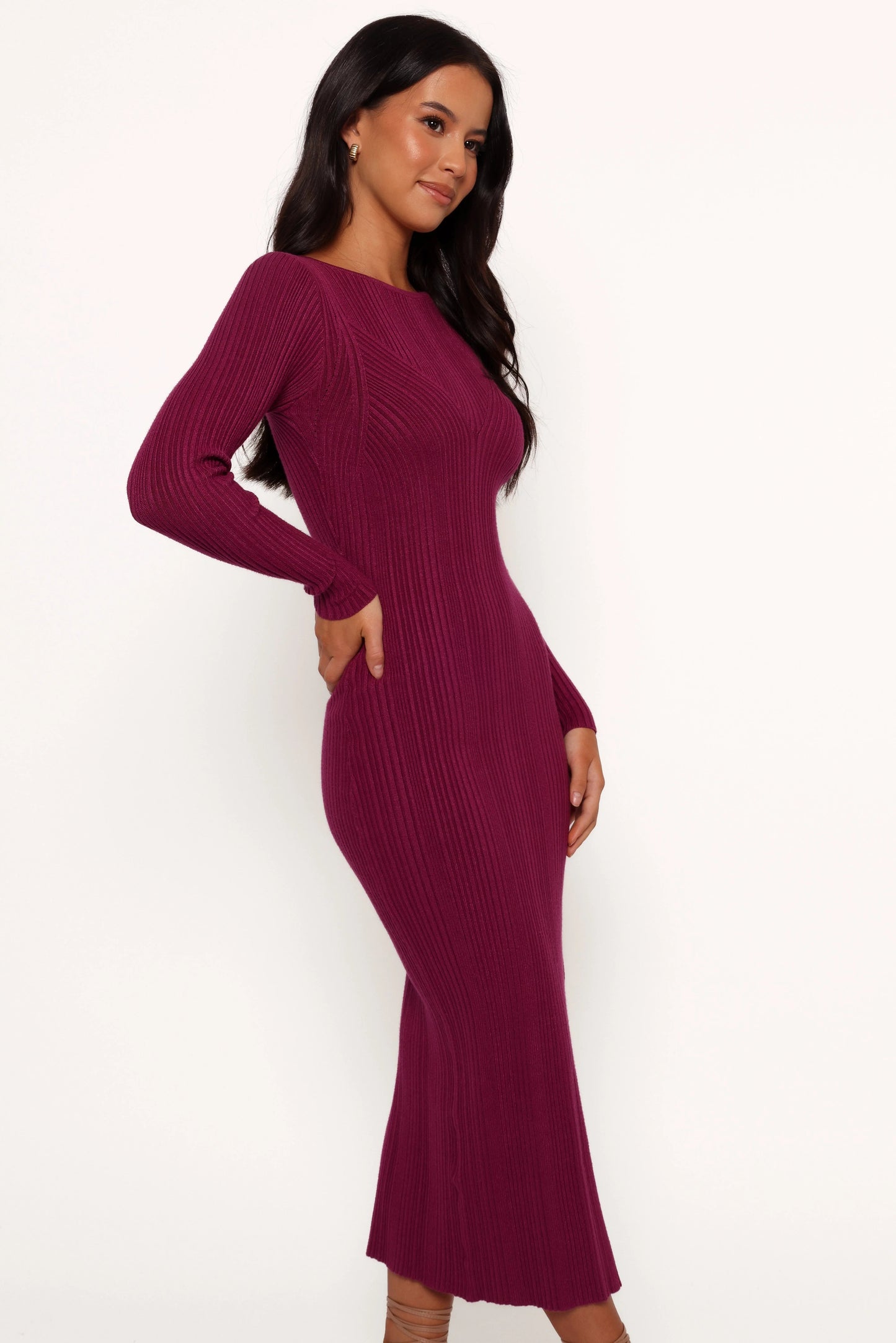 Side-Split Ribbed Maxi Knit Dress