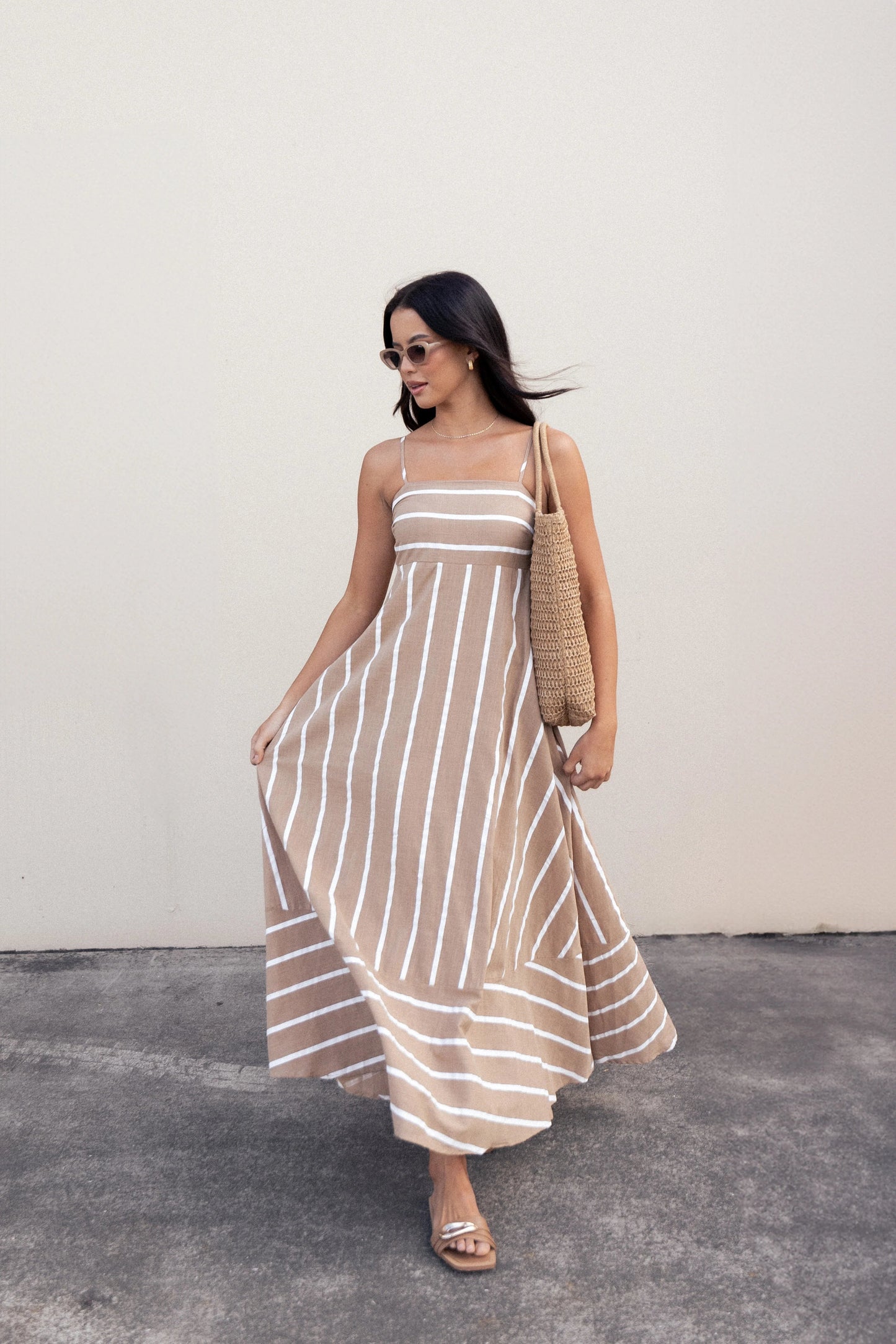 Striped Shirred Back Maxi Dress