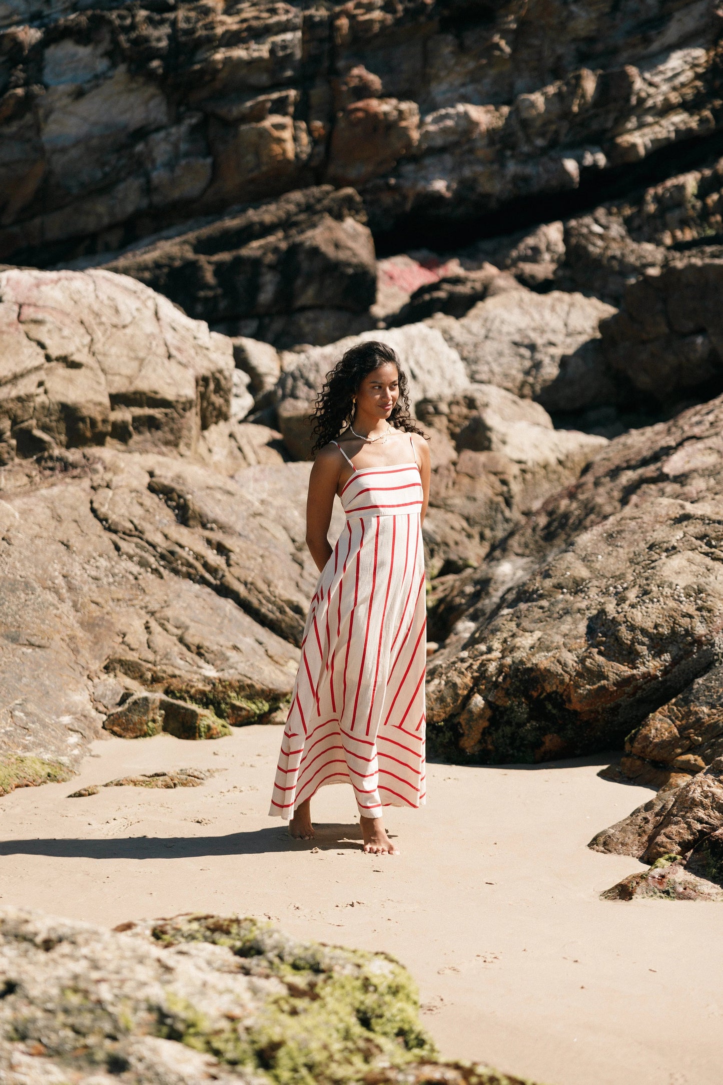Striped Shirred Back Maxi Dress