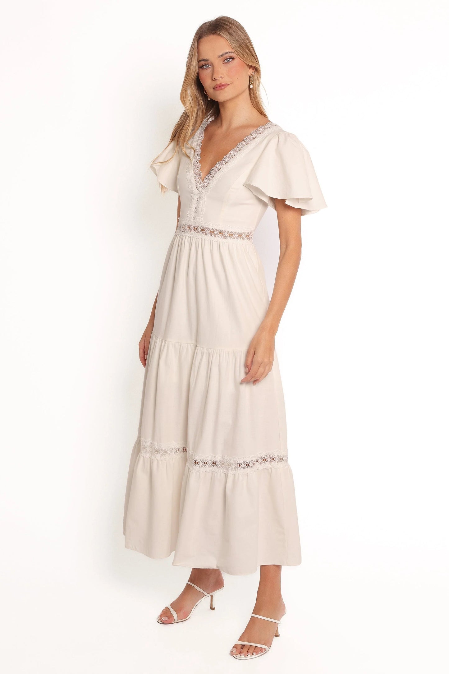 Tiered Lace-Trim Maxi Dress