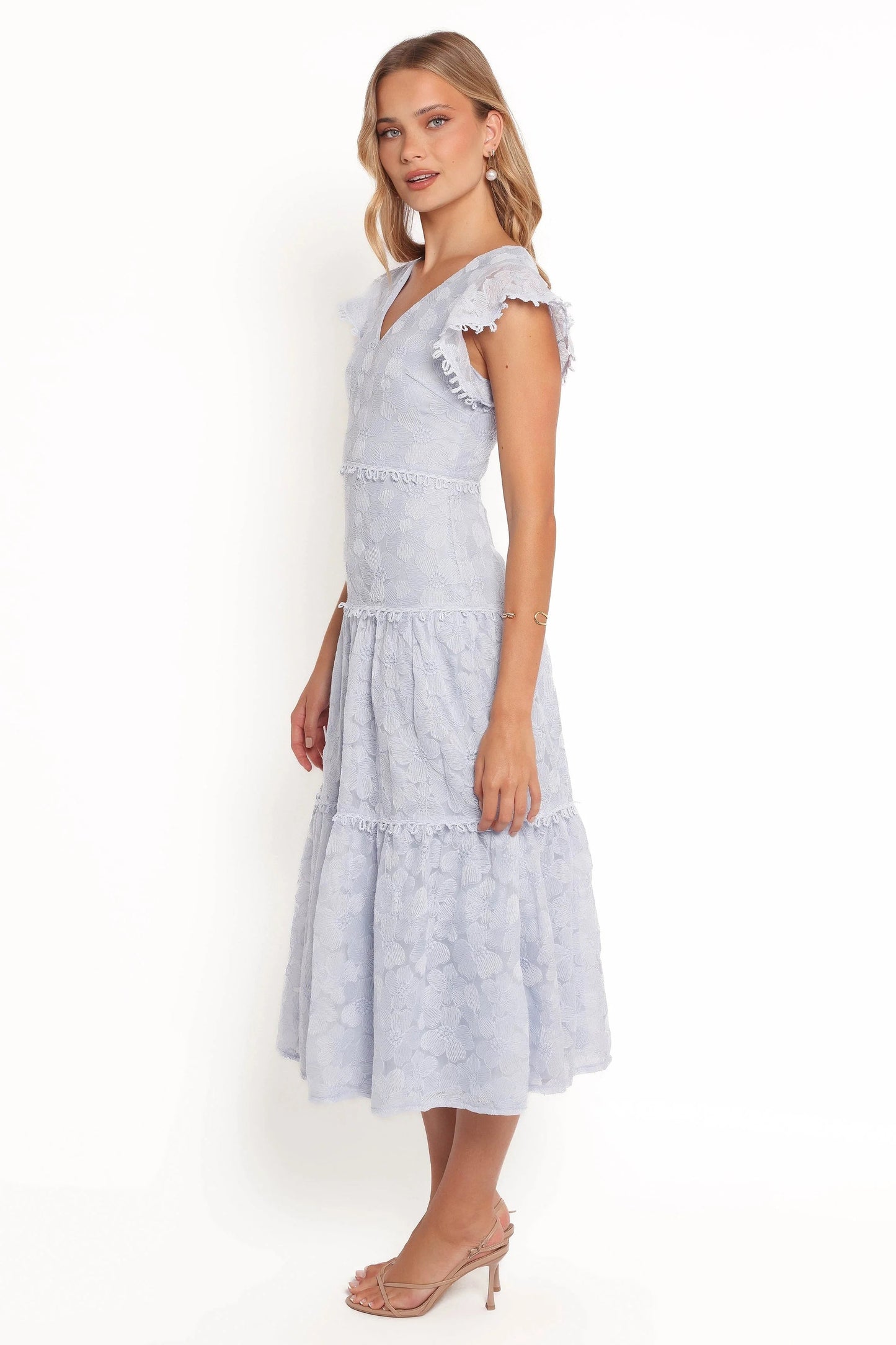 V-Neck Lace Overlay Midi Dress