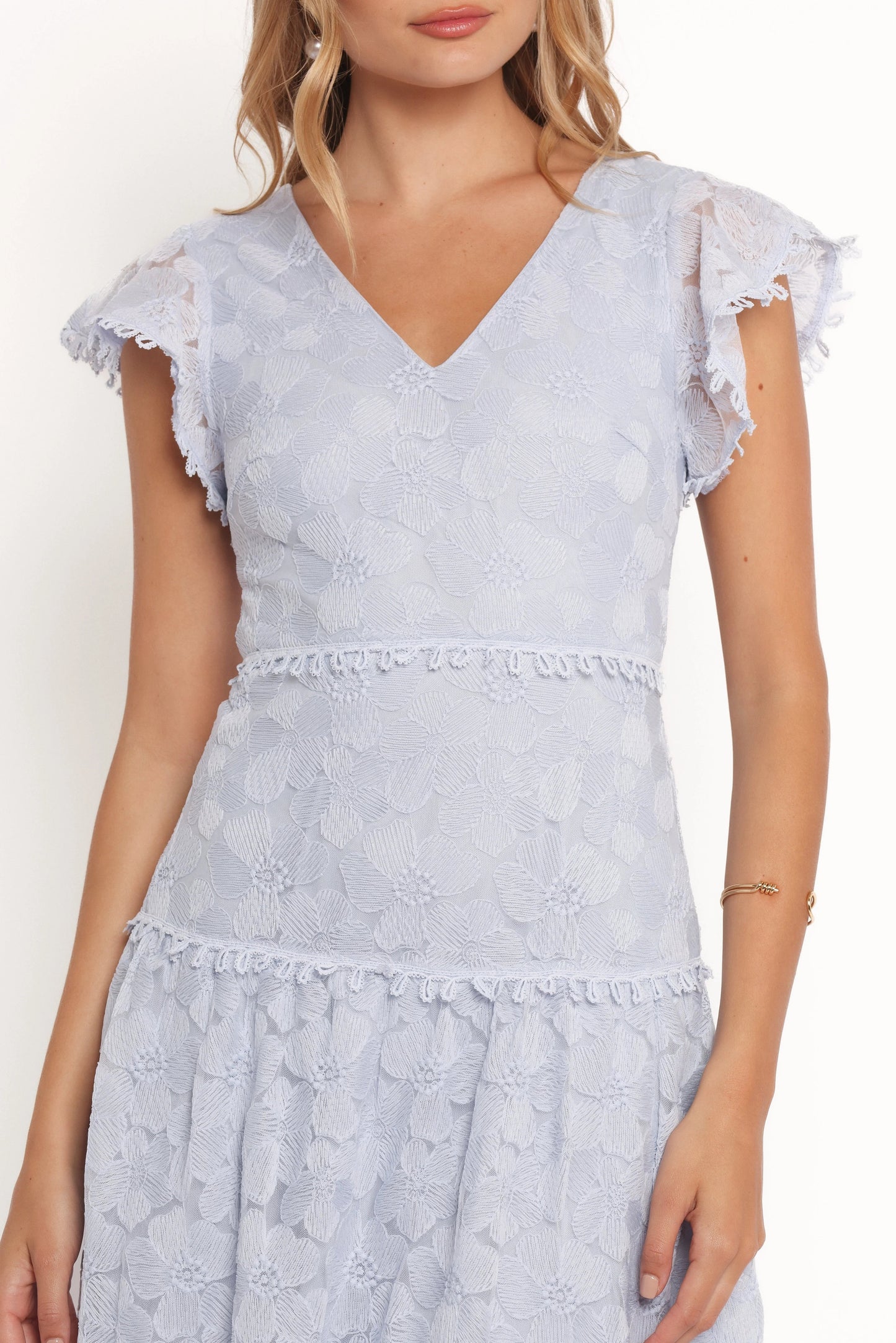 V-Neck Lace Overlay Midi Dress