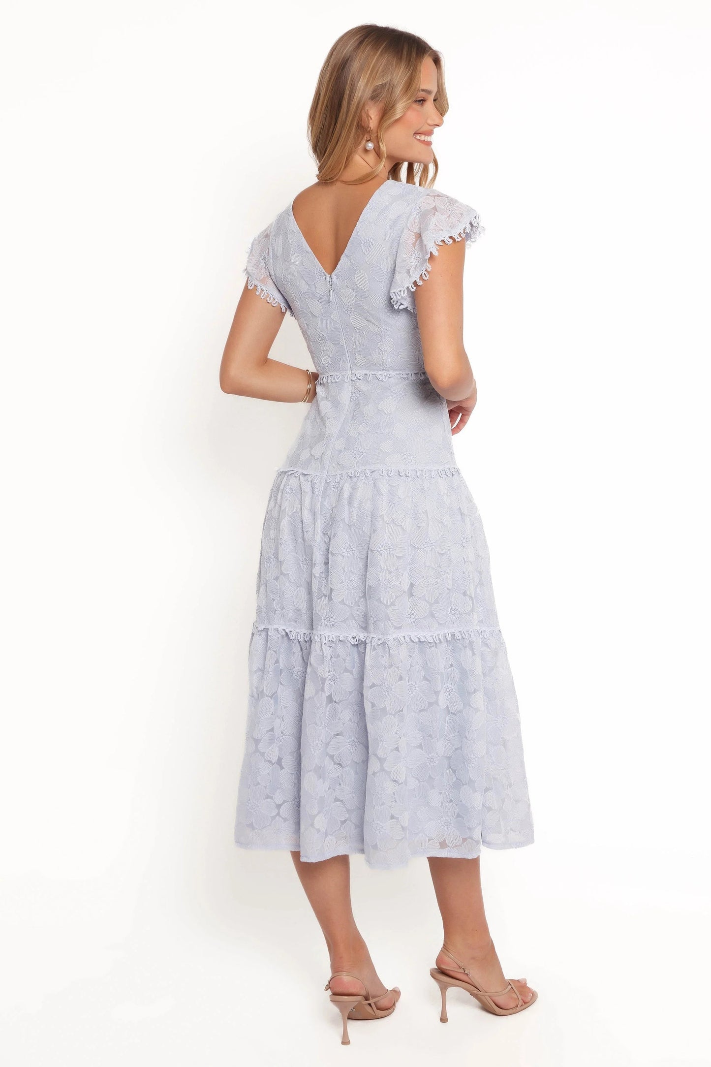 V-Neck Lace Overlay Midi Dress