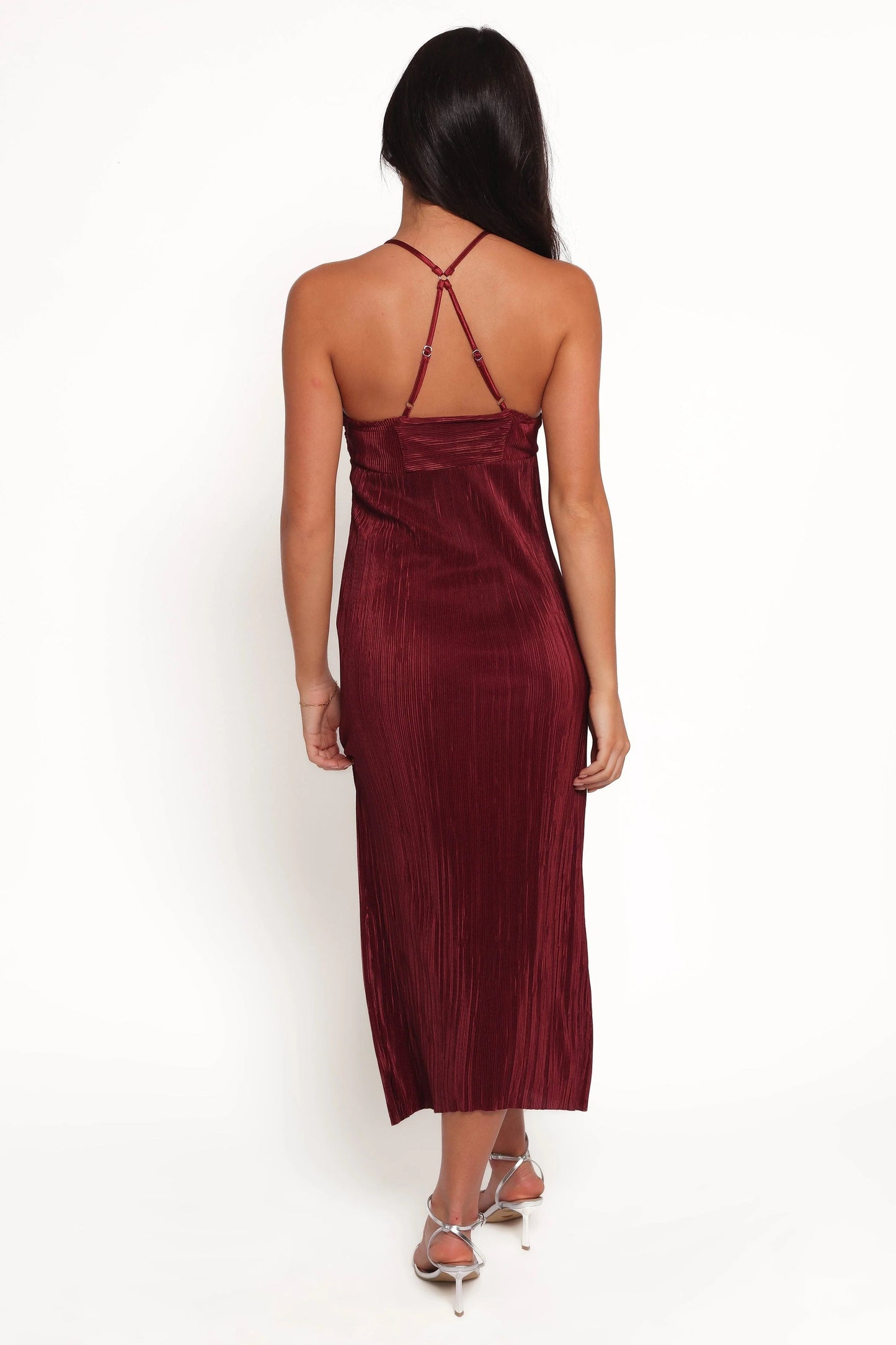 Wine Pleated Plissé Pull-On Maxi Dress