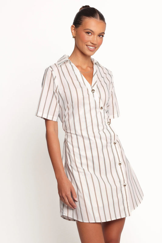 Collared Pinstripe Mini Shirt Dress