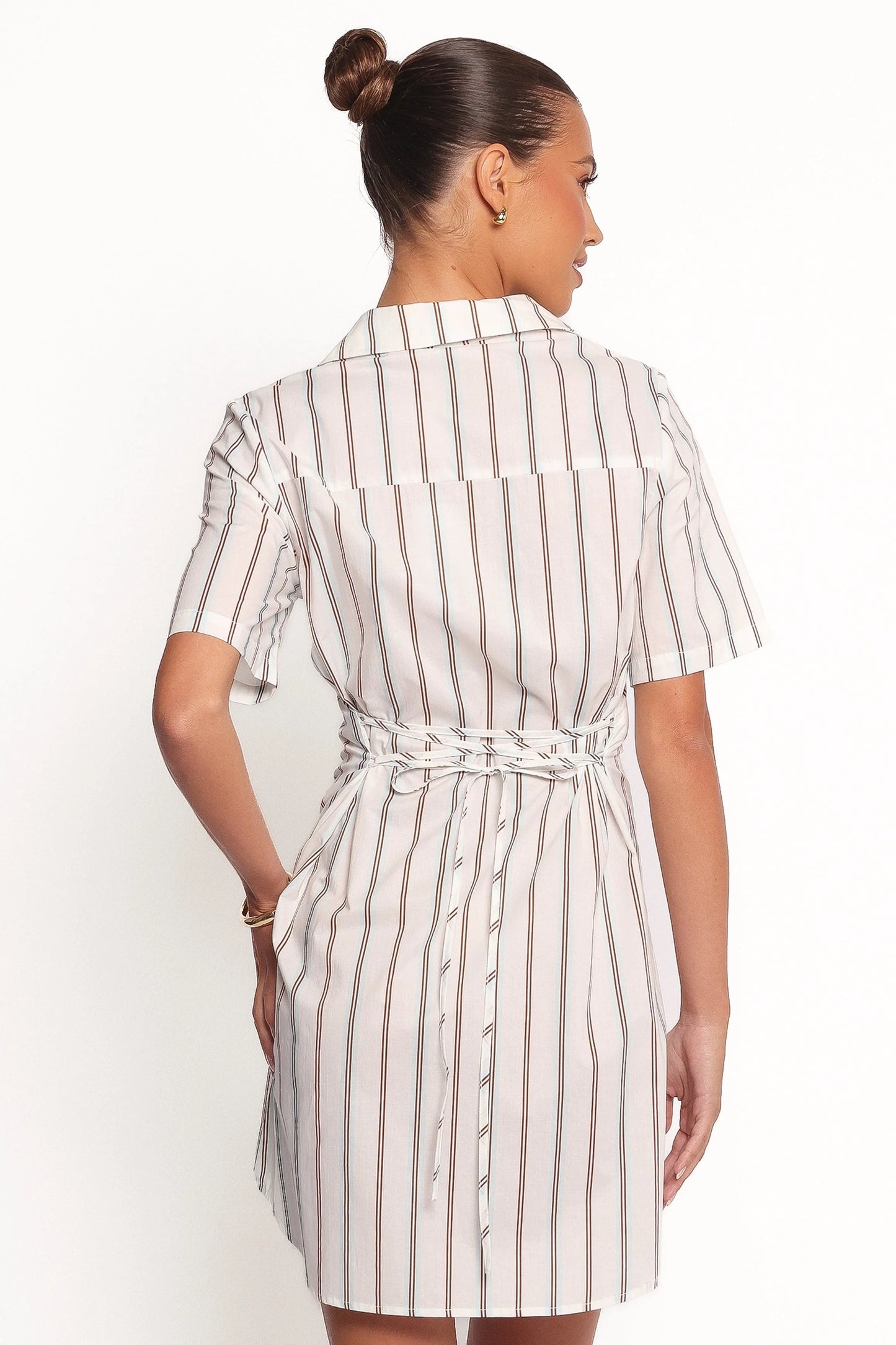 Collared Pinstripe Mini Shirt Dress