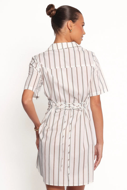 Collared Pinstripe Mini Shirt Dress
