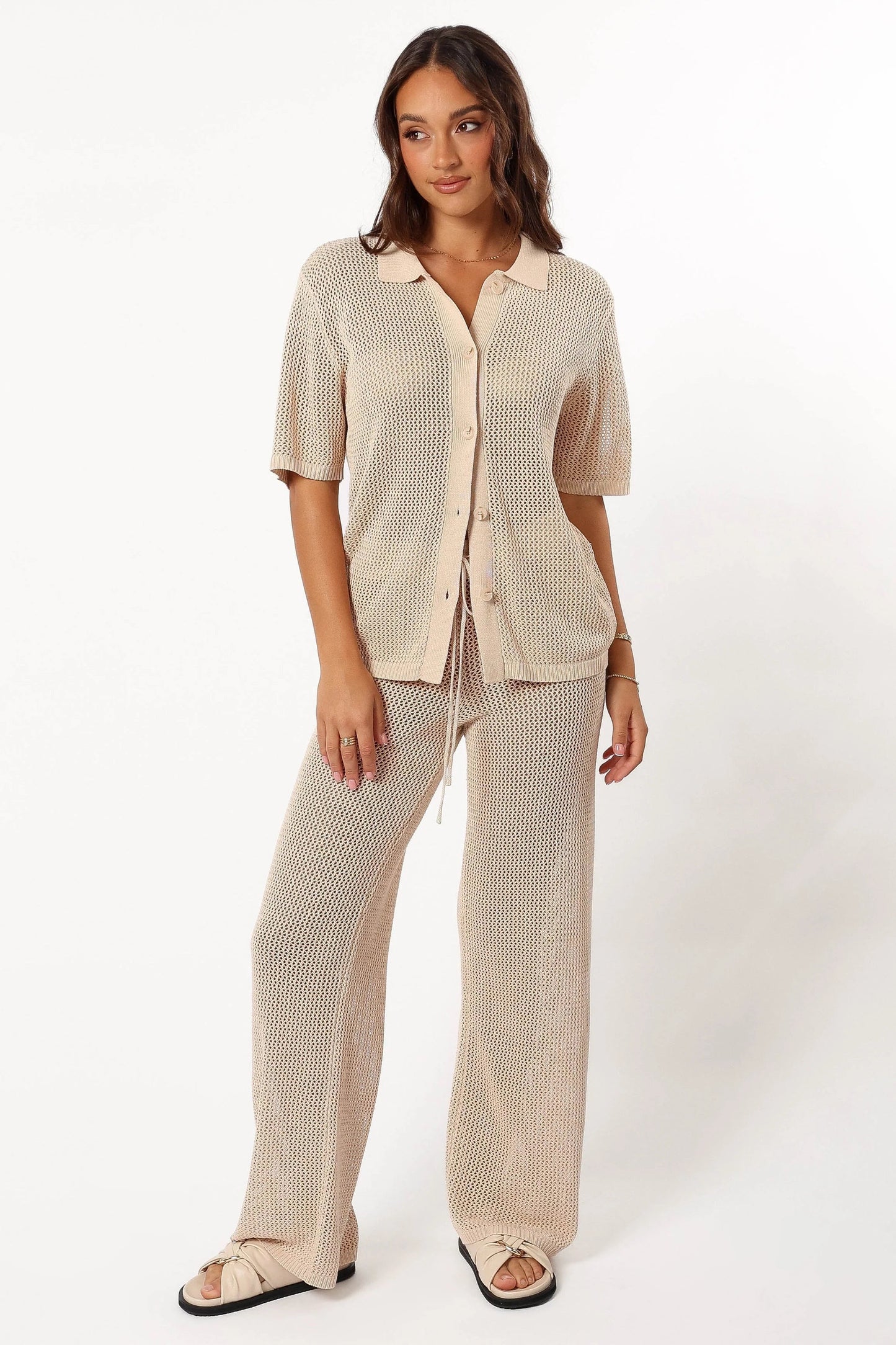 Crochet Spread-Collar Button-Front Top
