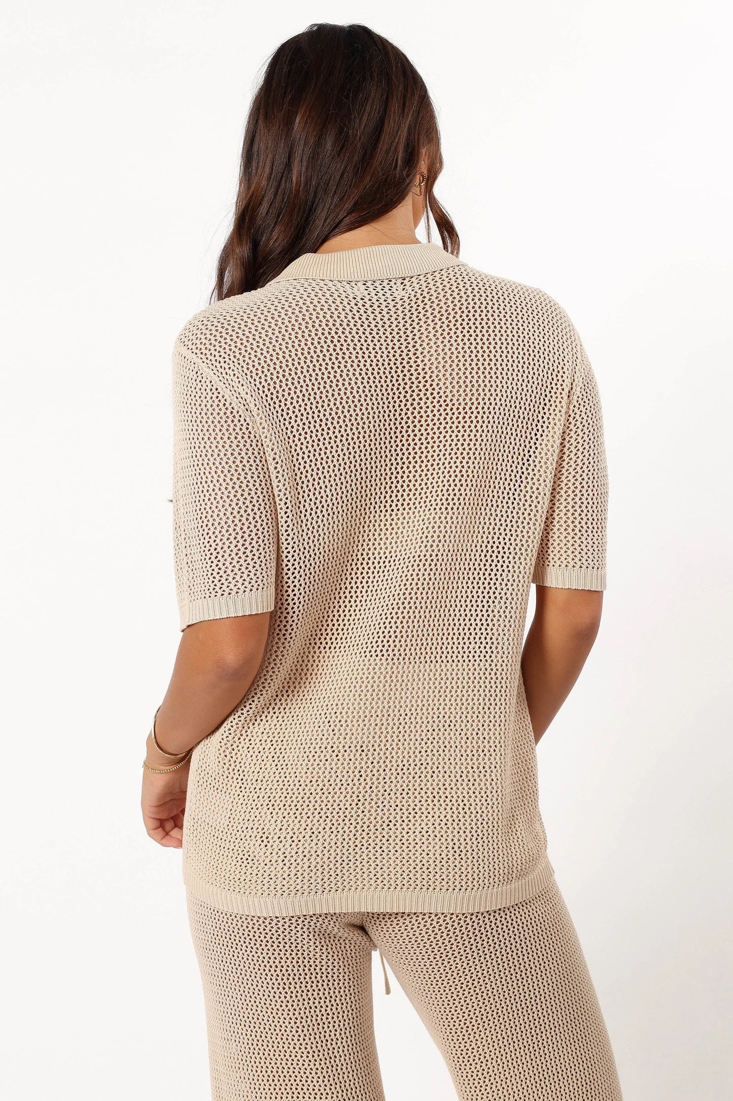 Crochet Spread-Collar Button-Front Top
