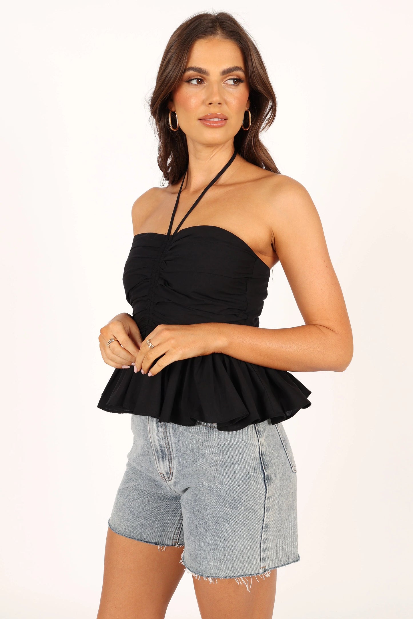 Cropped Halter Tie-Close Bust Top